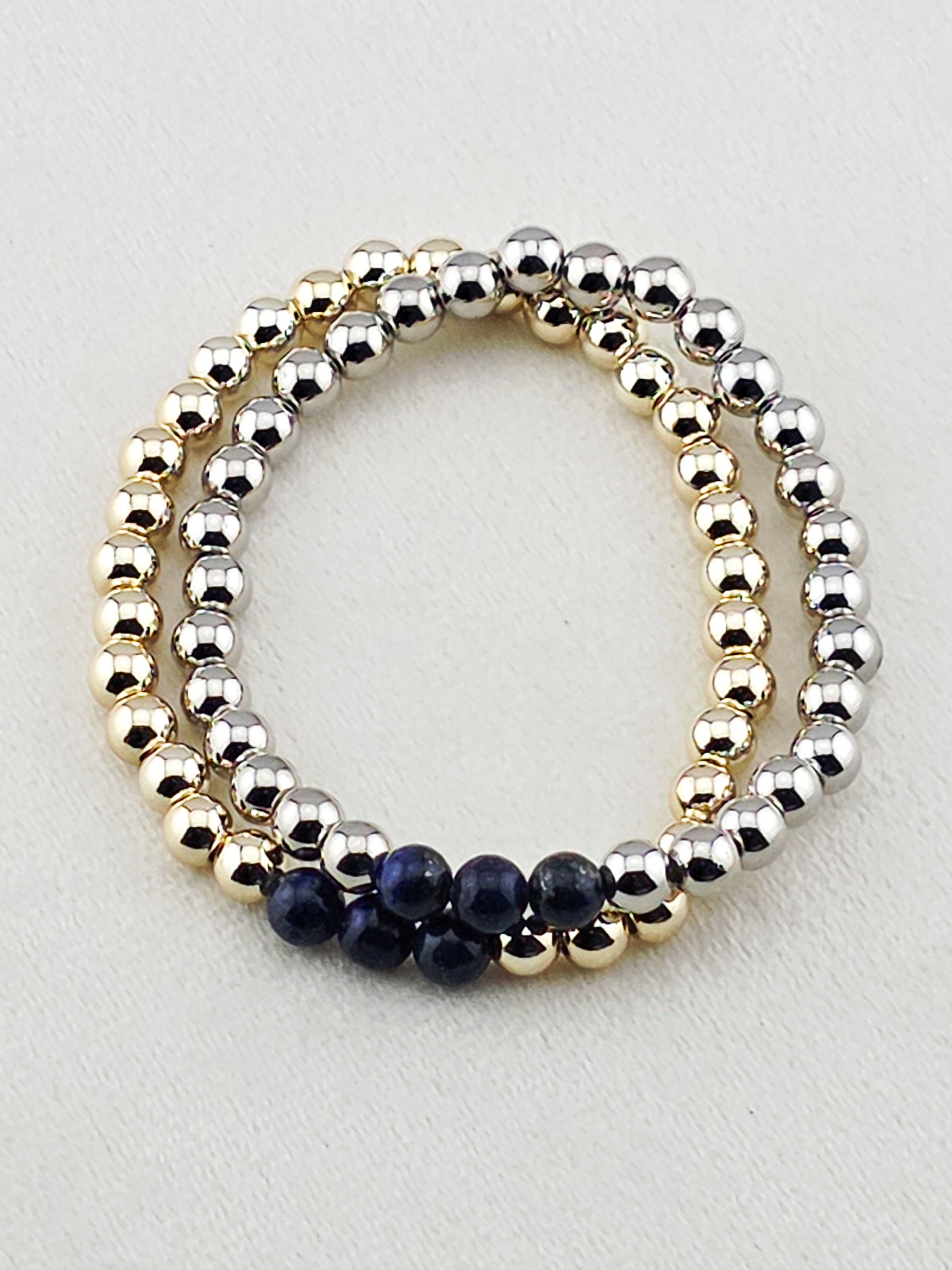 Gold-Filled Lapis Lazuli Beaded Bracelet
