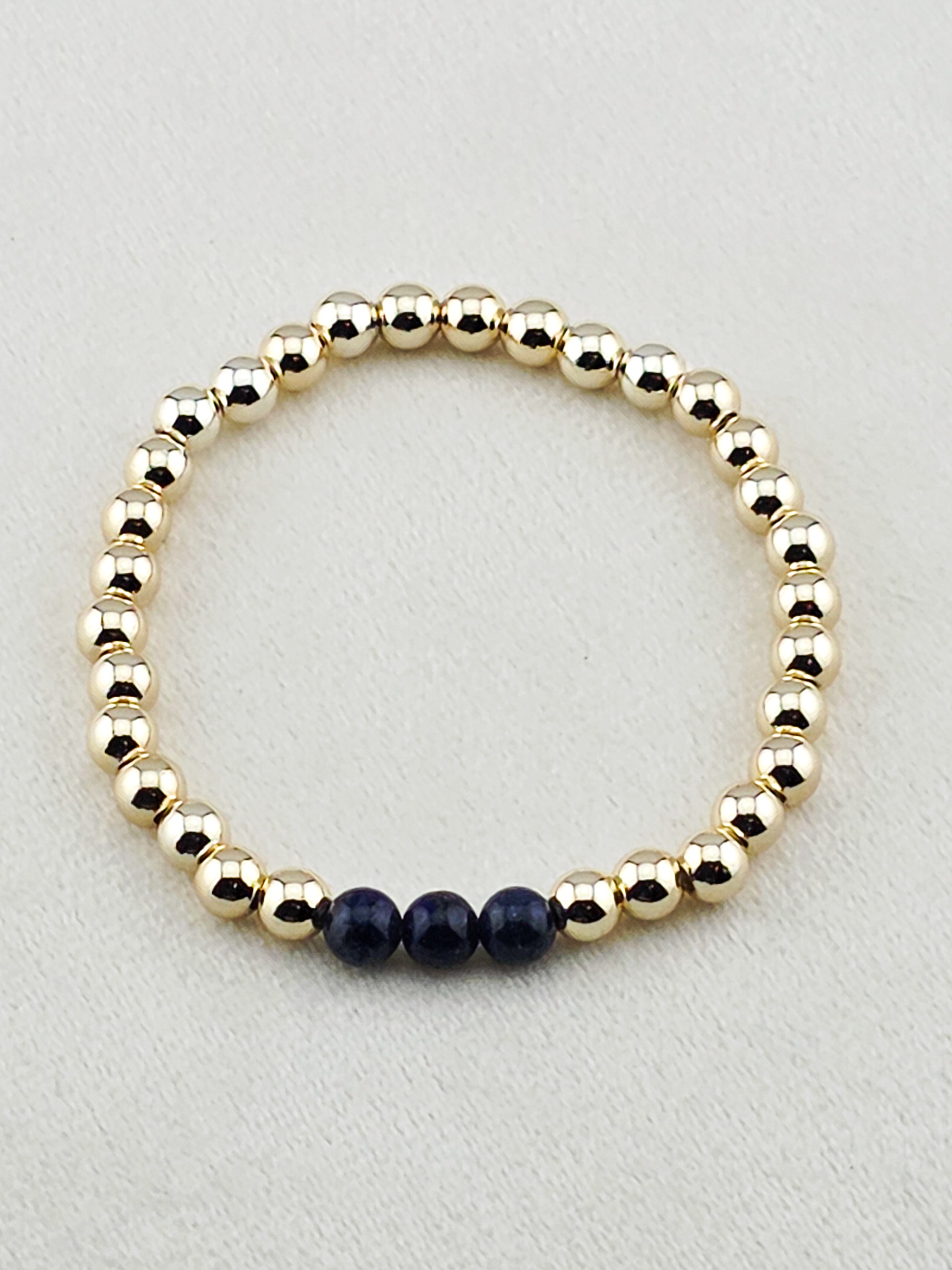 Gold-Filled Lapis Lazuli Beaded Bracelet