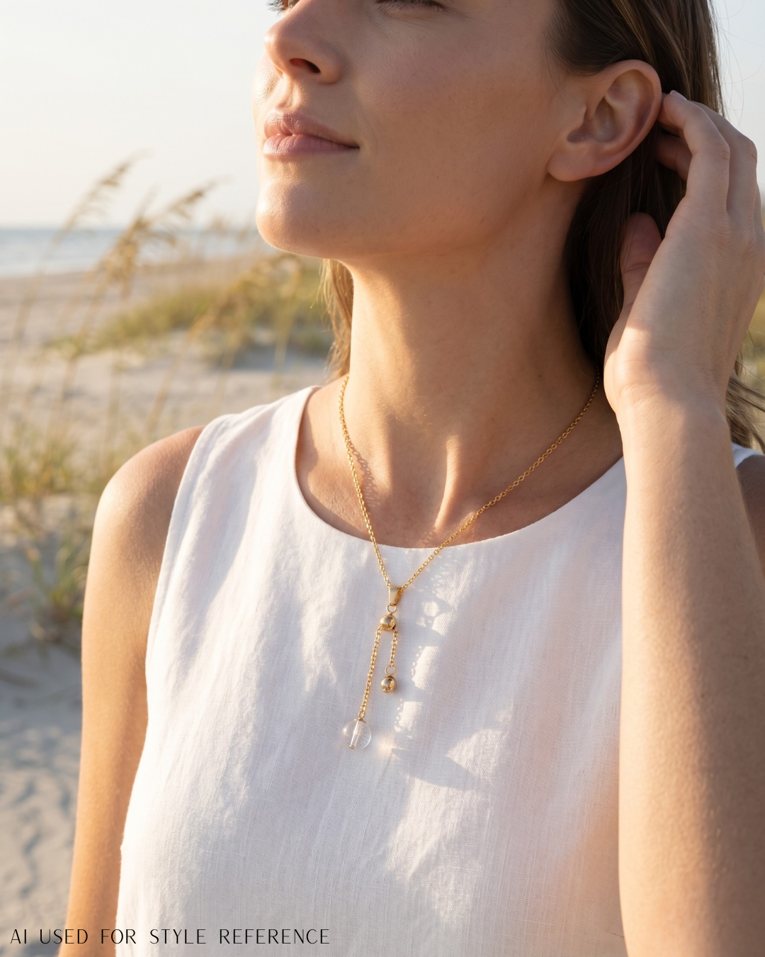 Crystal Quartz and Gold Sliding Pendant Necklace