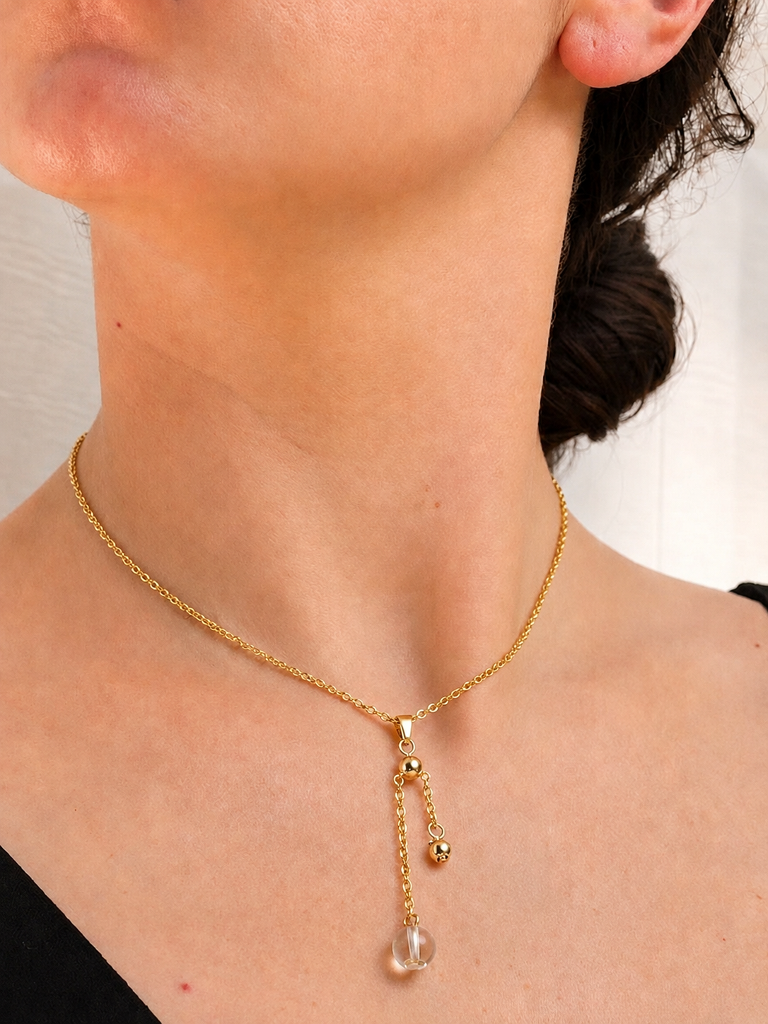 Crystal Quartz and Gold Sliding Pendant Necklace