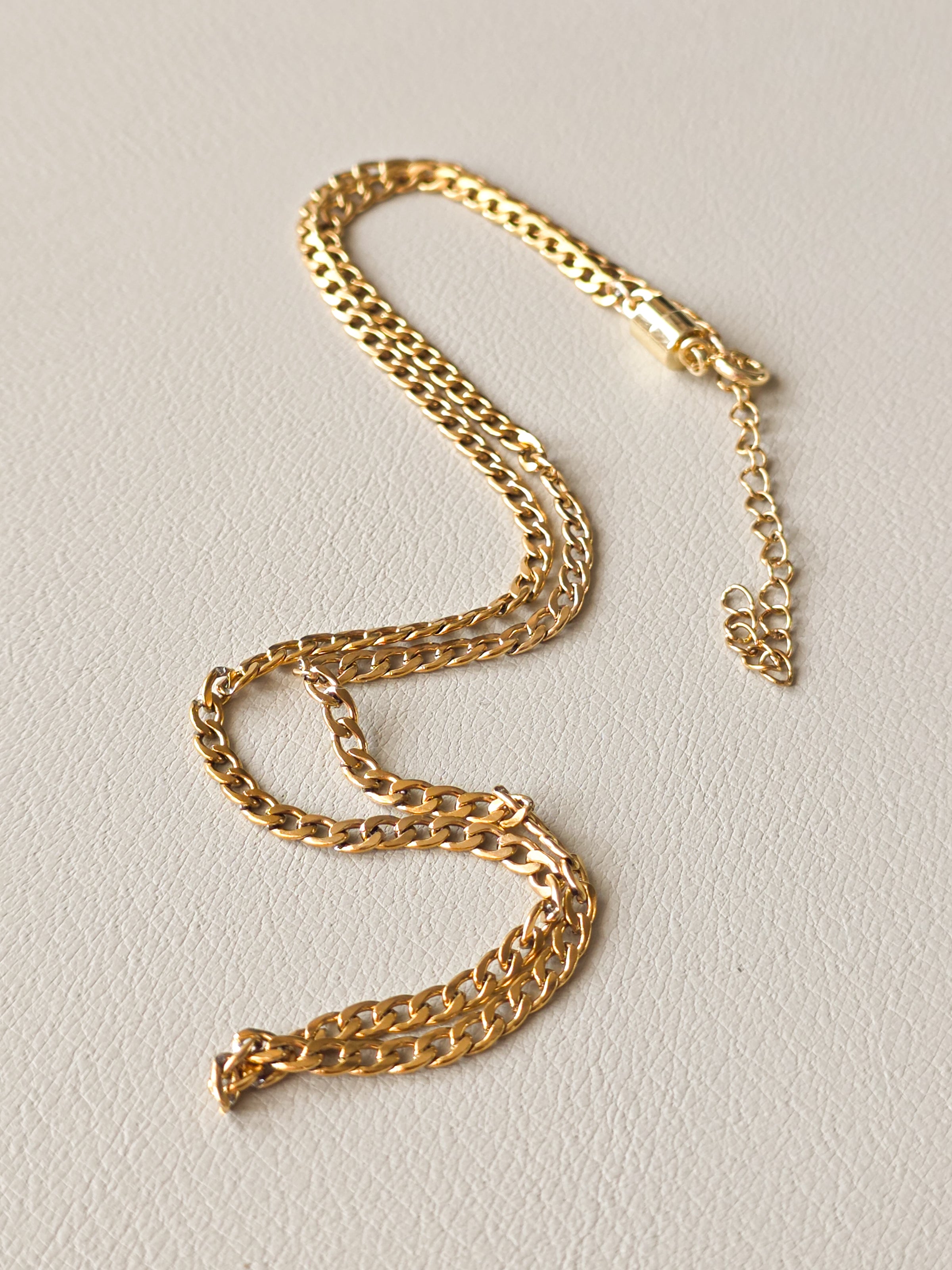 Gold Steel Slim Cuban Chain Necklace