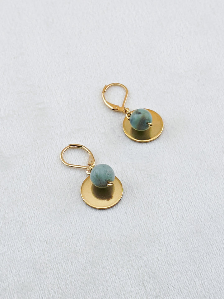 Gold Stainless Steel & Amazonite Disc Earrings