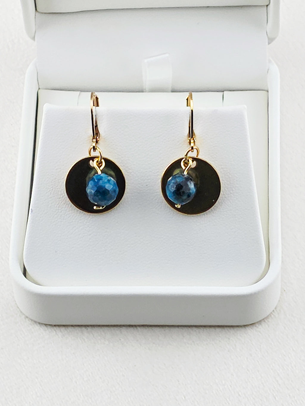 Gold Stainless Steel Blue Apatite Disc Earrings