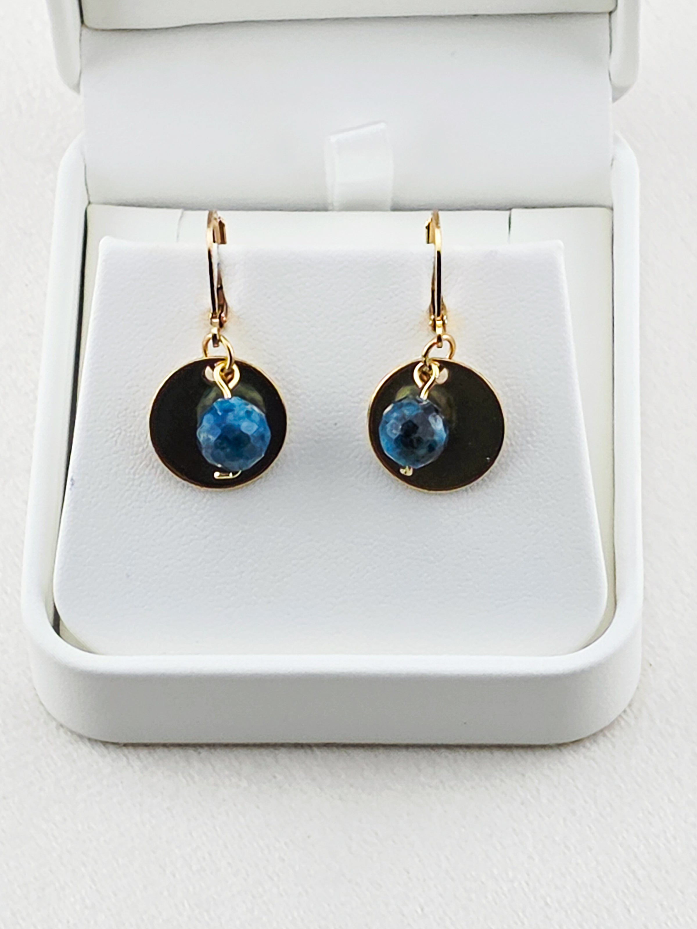 Gold Stainless Steel & Blue Apatite Stone Disc Earrings