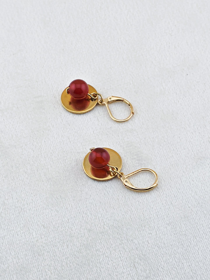 Gold Stainless Steel & Carnelian Disc Earrings