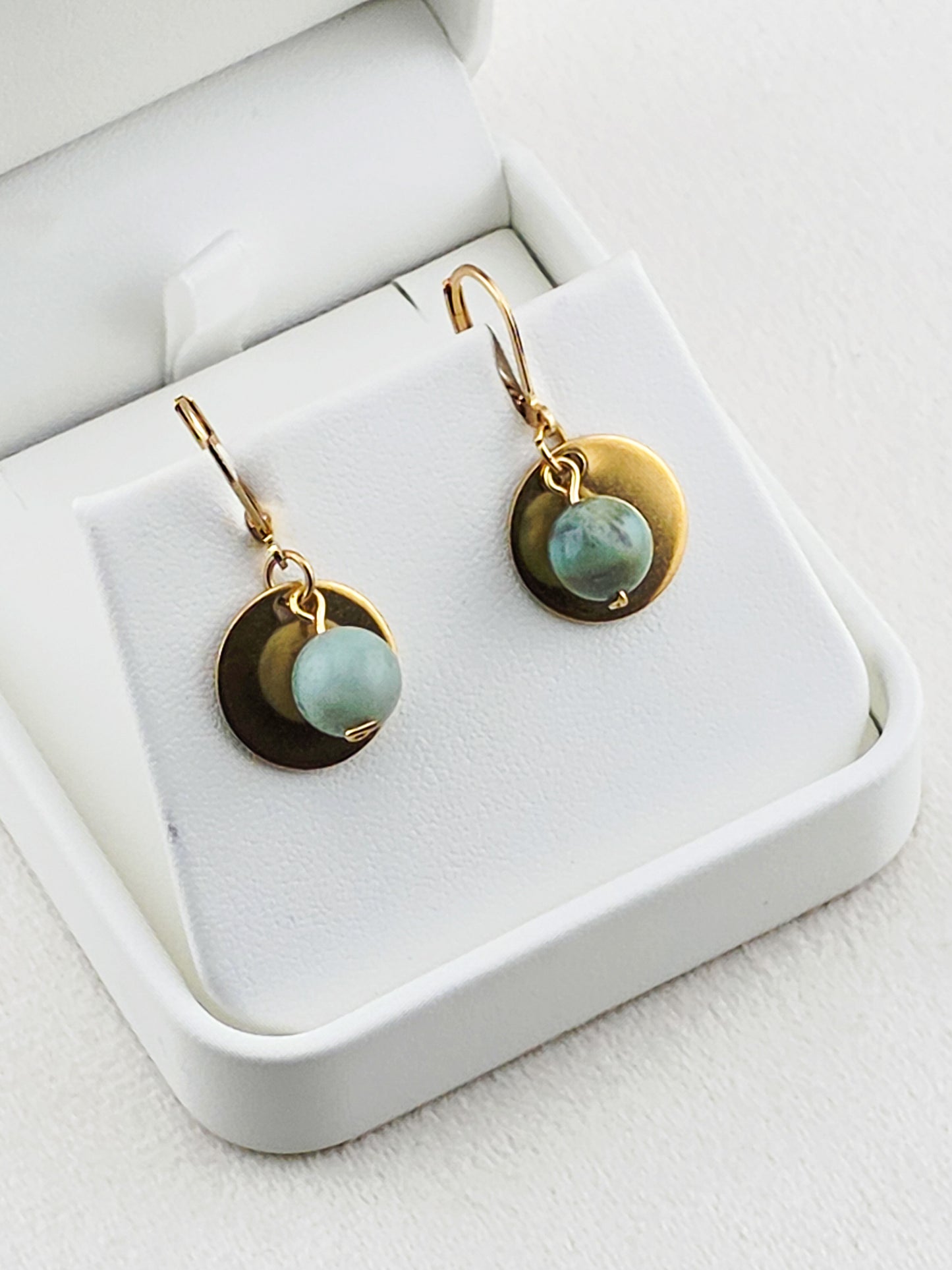 Gold Stainless Steel & Amazonite Disc Earrings