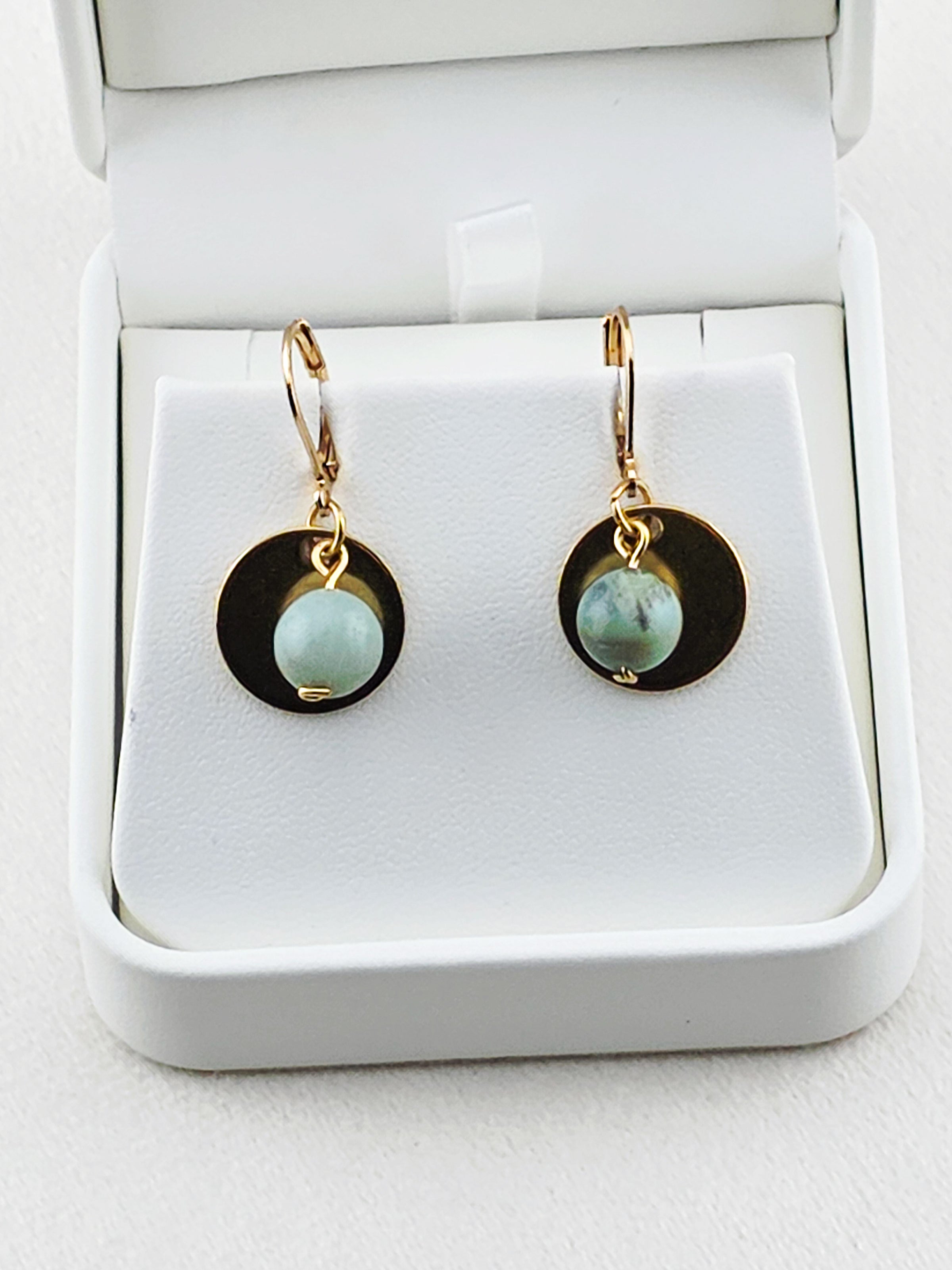 Gold Stainless Steel & Amazonite Disc Earrings
