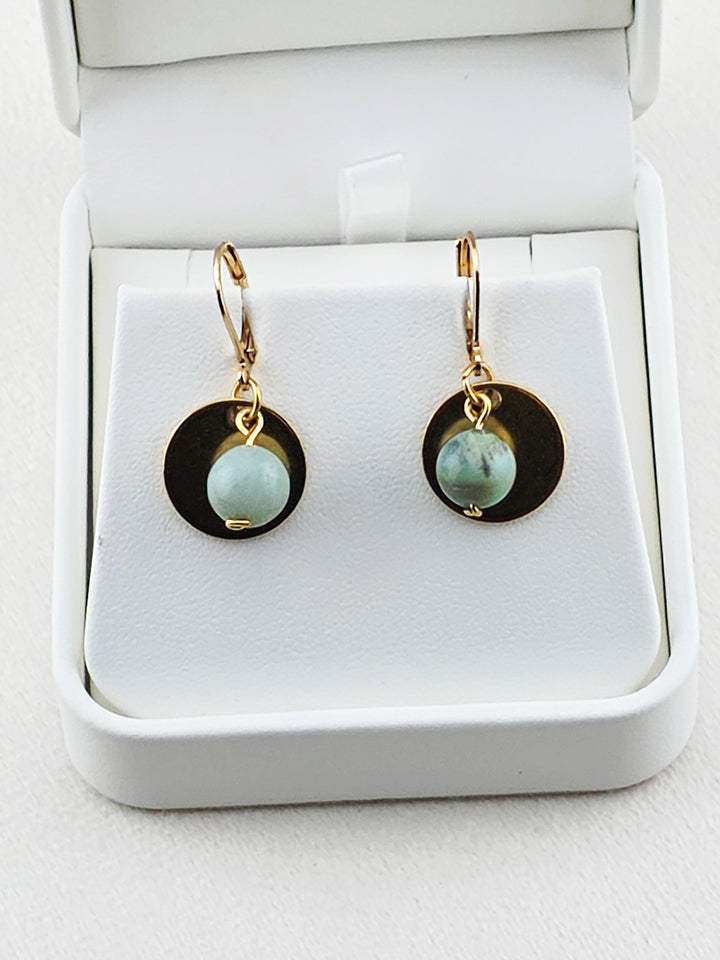 Gold Stainless Steel & Amazonite Disc Earrings