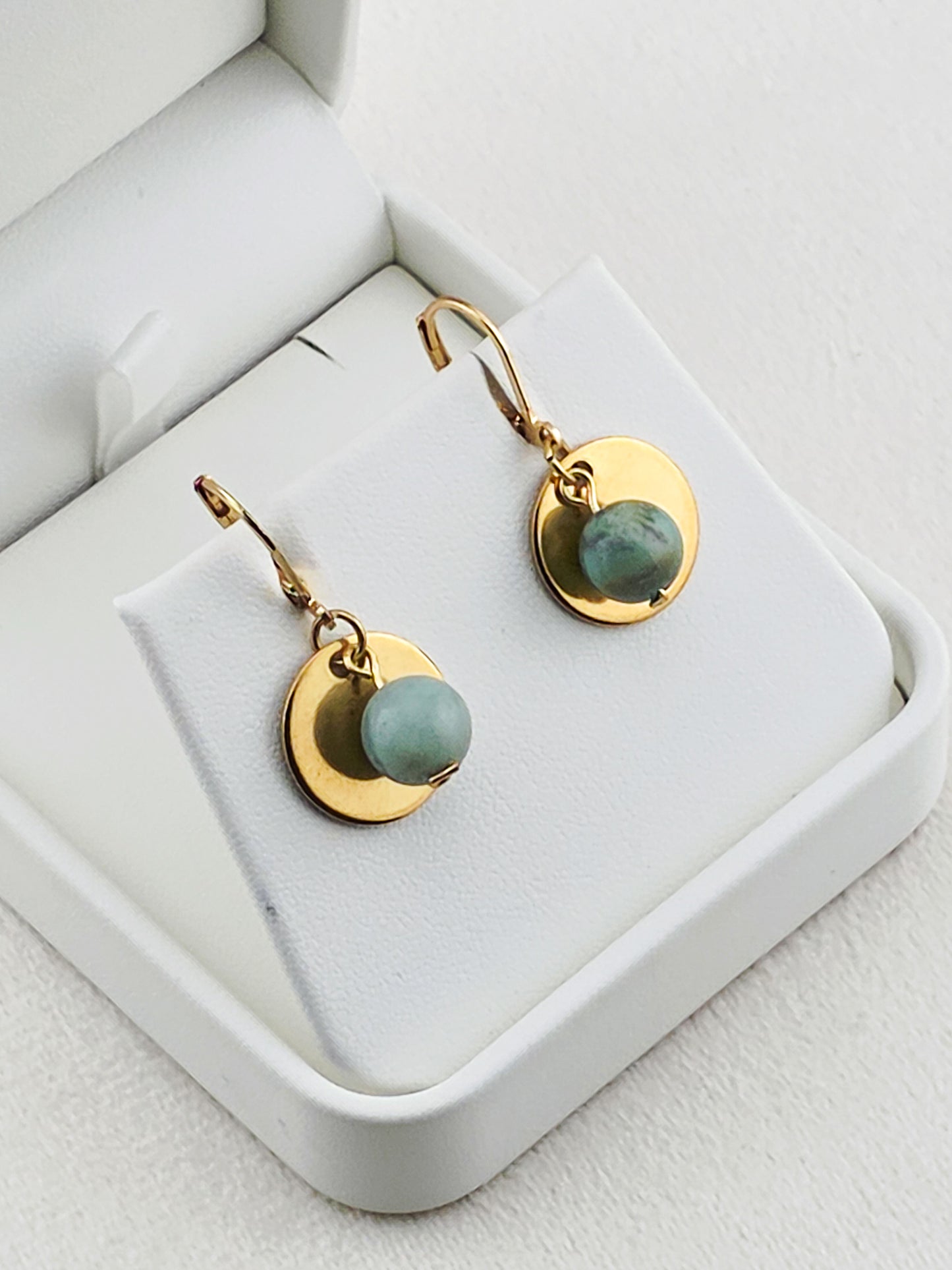 Gold Stainless Steel & Amazonite Disc Earrings