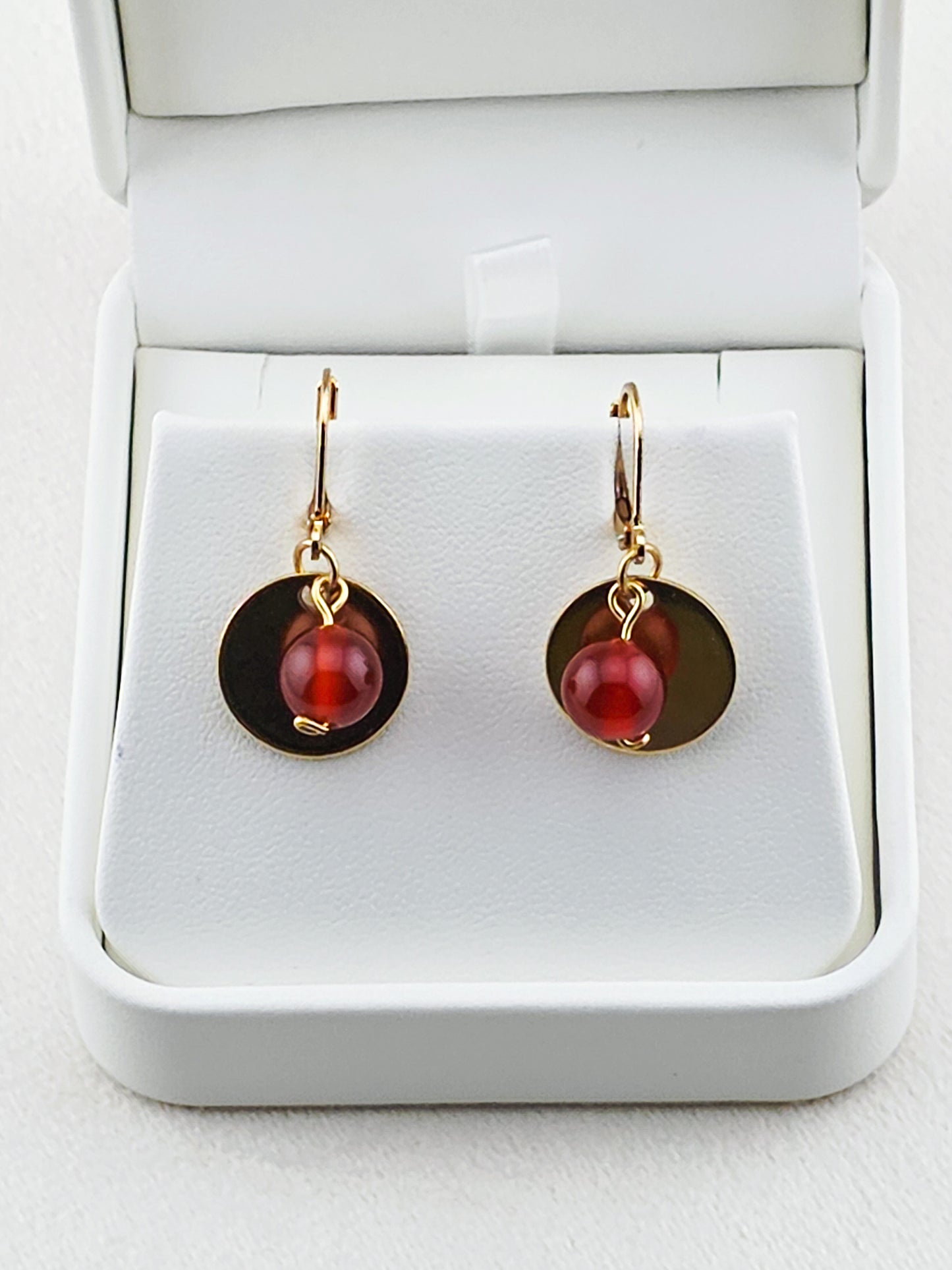 Gold Stainless Steel & Carnelian Disc Earrings