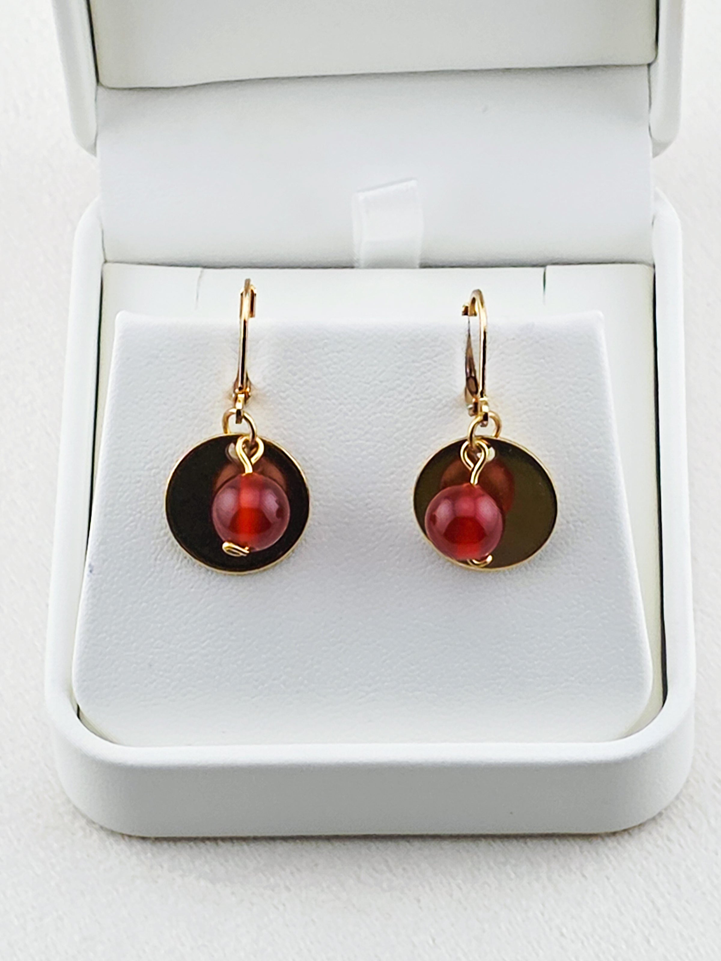 Gold Stainless Steel & Carnelian Disc Earrings