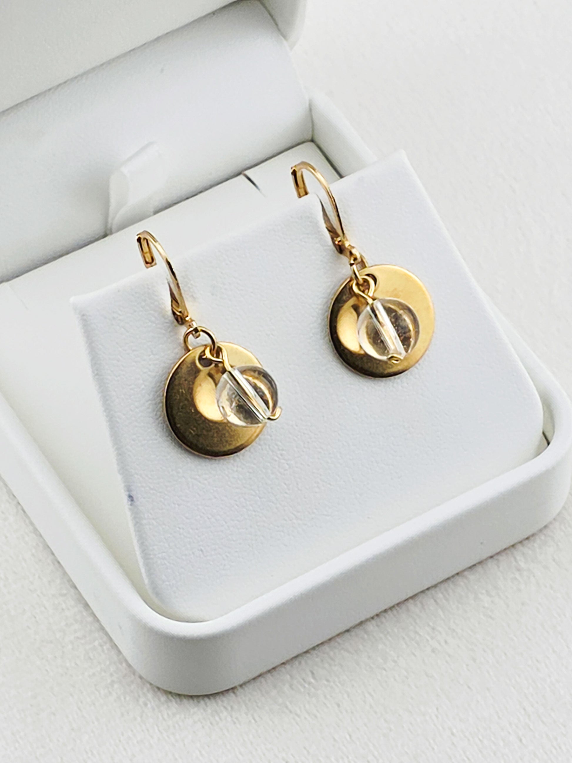 Gold Stainless Steel & Crystal Quartz Disc Earrings