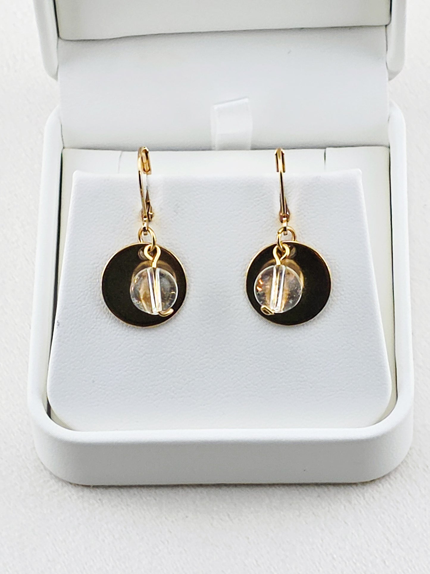Gold Stainless Steel & Crystal Quartz Disc Earrings