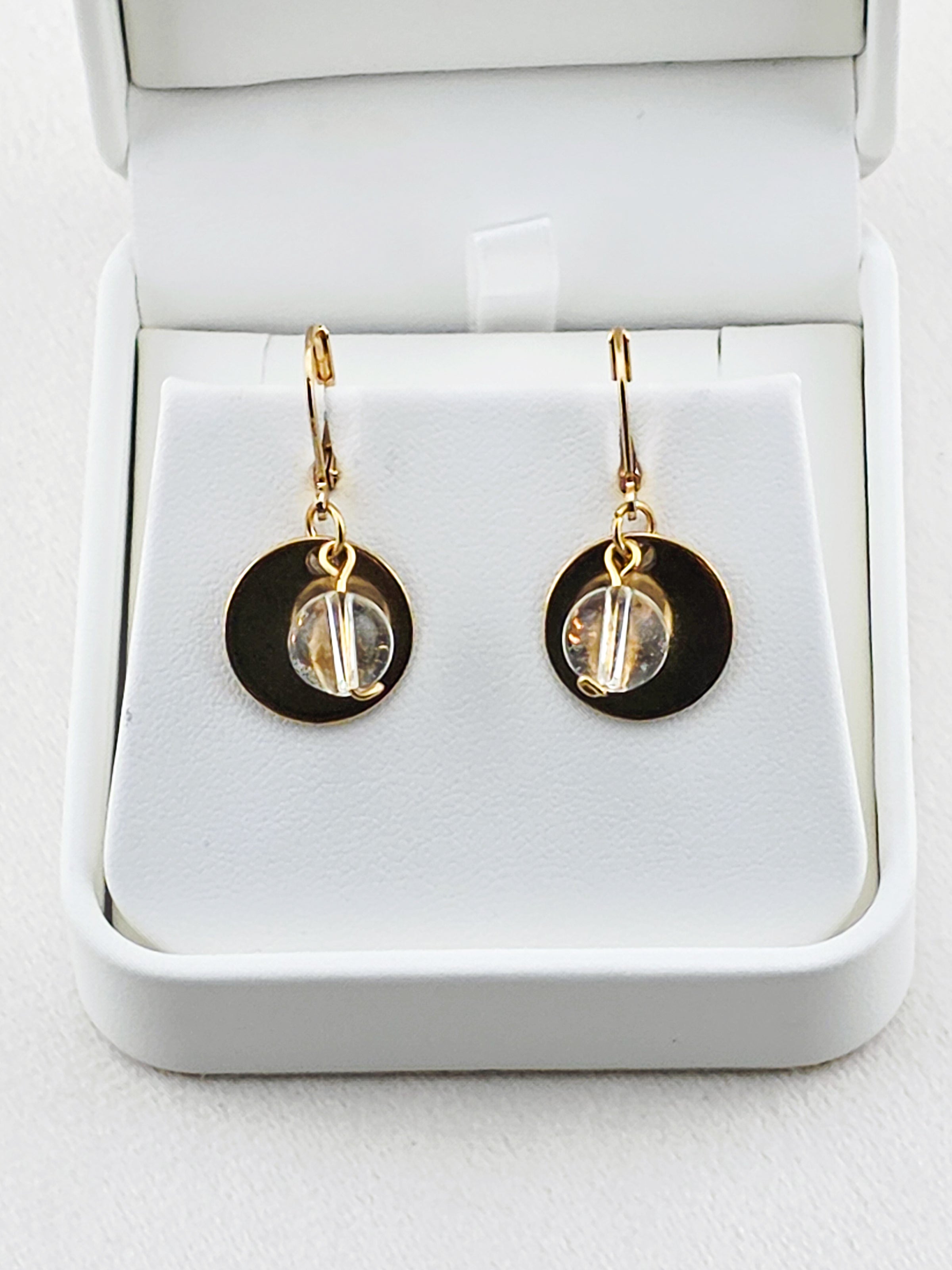 Gold Stainless Steel & Crystal Quartz Disc Earrings