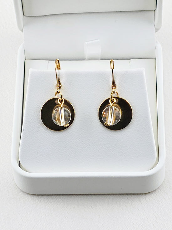 Gold Stainless Steel & Crystal Quartz Disc Earrings