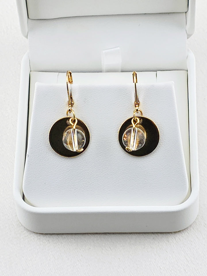 Gold Stainless Steel & Crystal Quartz Disc Earrings