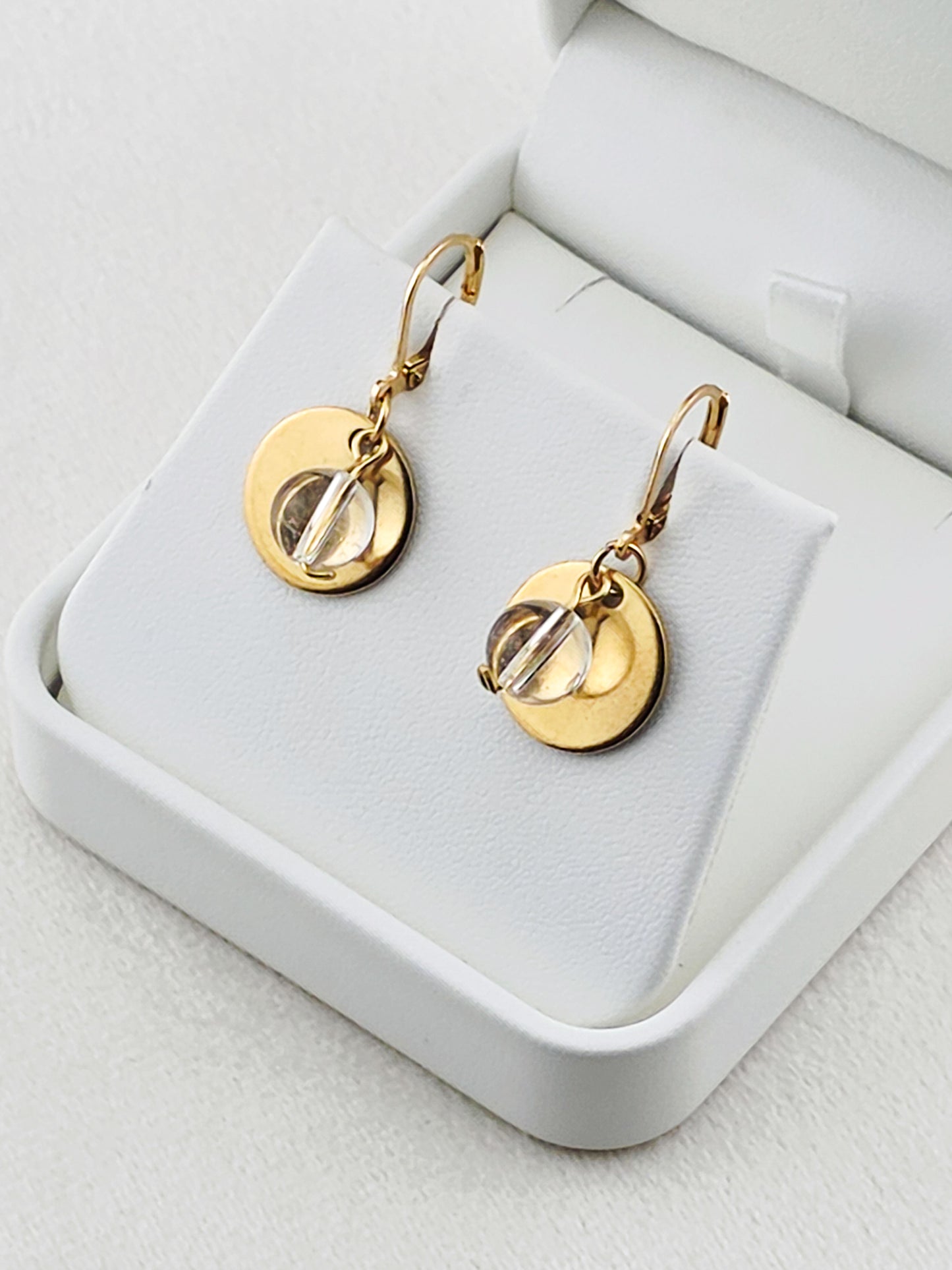 Gold Stainless Steel & Crystal Quartz Disc Earrings