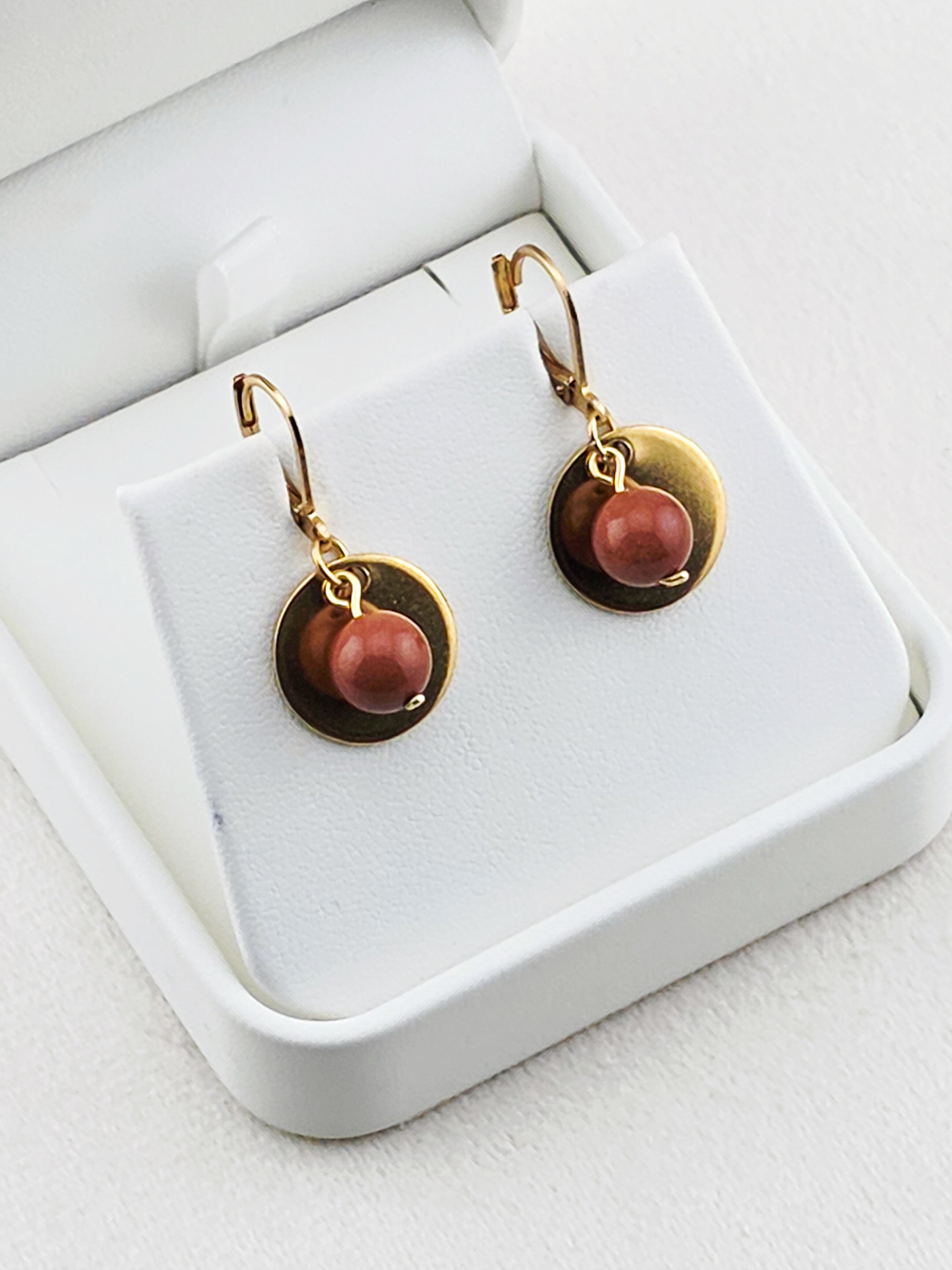 Gold Stainless Steel Goldstone Disc Earrings