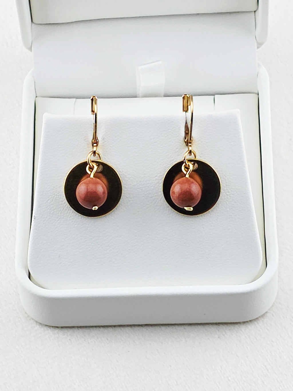 Gold Stainless Steel Goldstone Disc Earrings