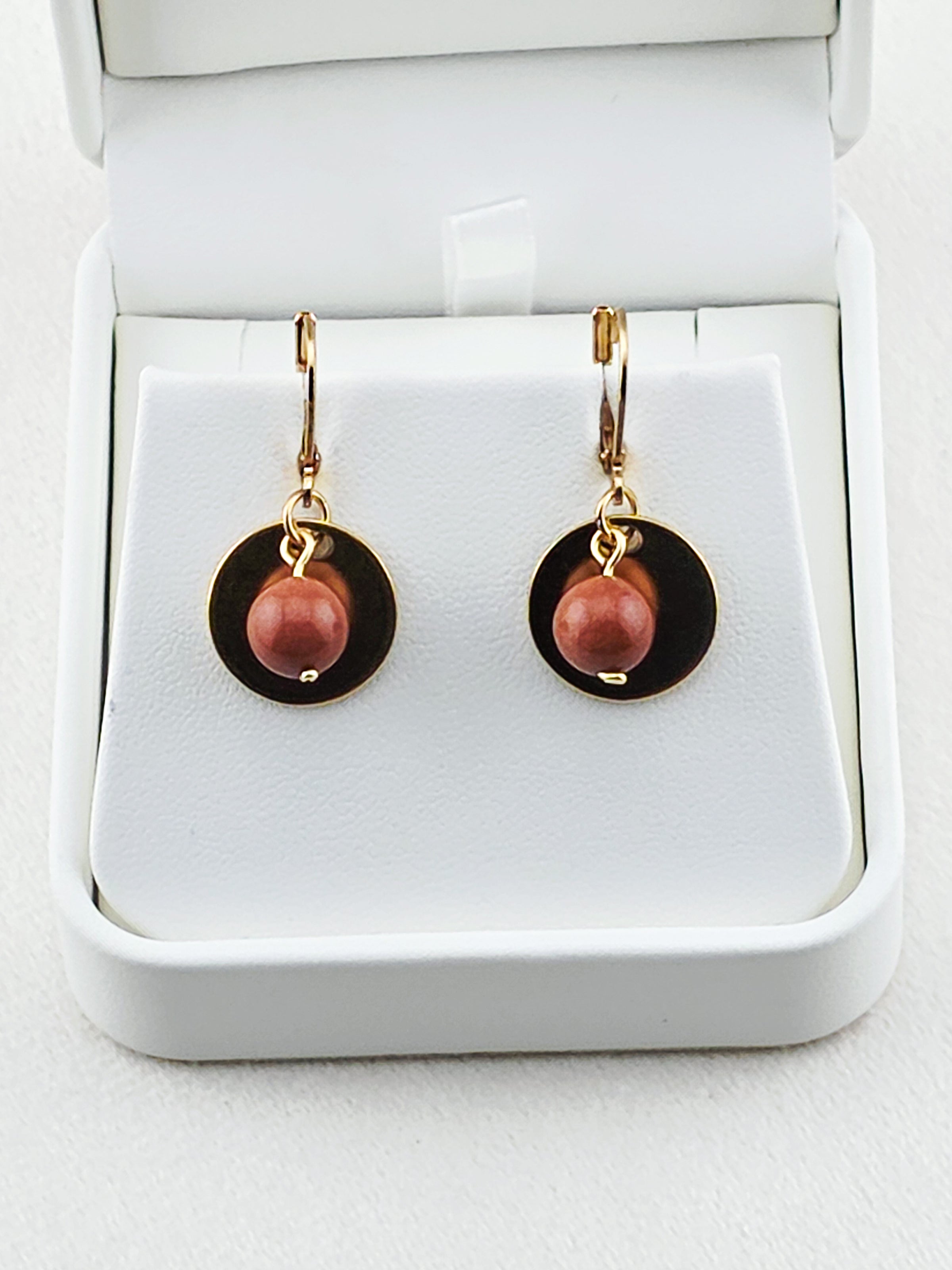 Gold Stainless Steel Goldstone Disc Earrings