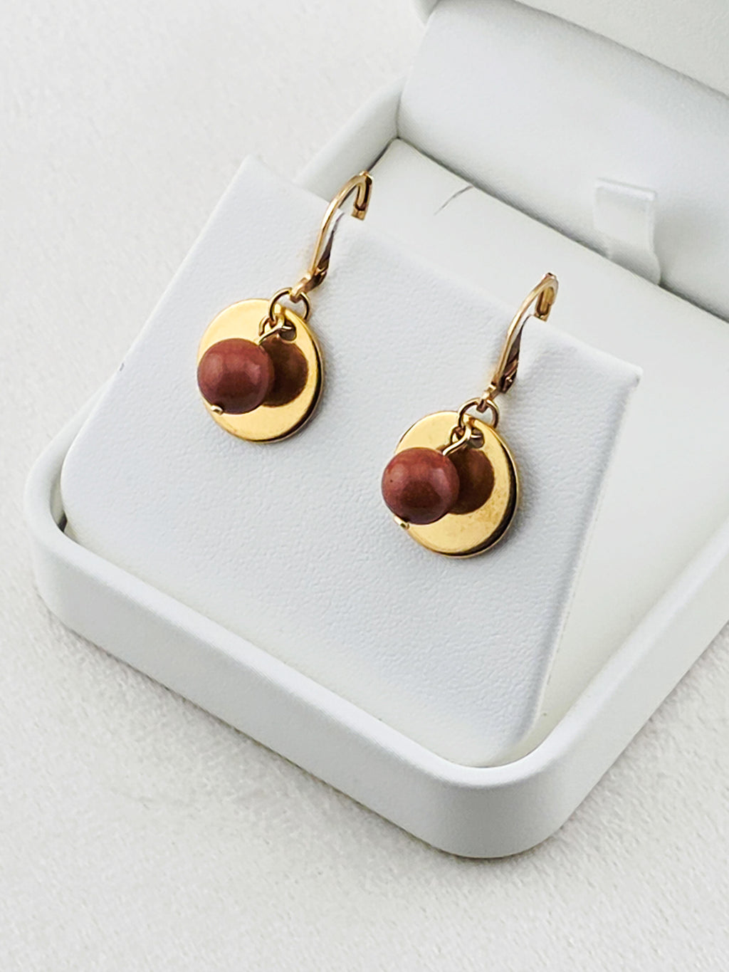 Gold Stainless Steel Goldstone Disc Earrings