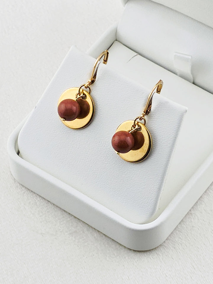 Gold Stainless Steel & Goldstone Disc Earrings