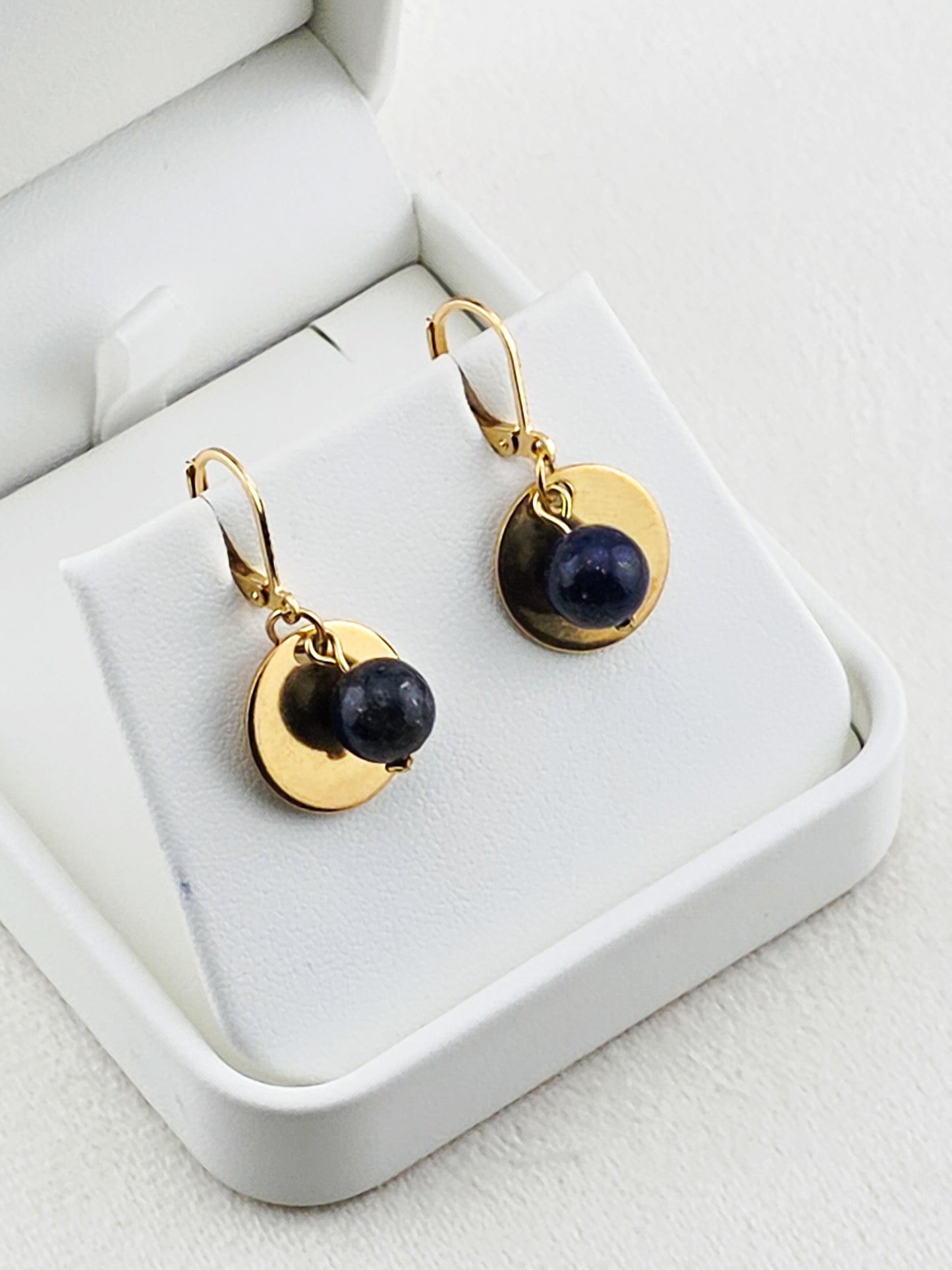 Gold Stainless Steel & Lapis Lazuli Disc Earrings