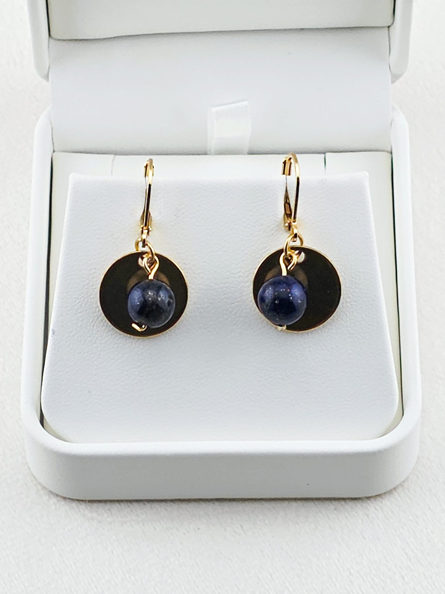 Gold Stainless Steel & Lapis Lazuli Disc Earrings