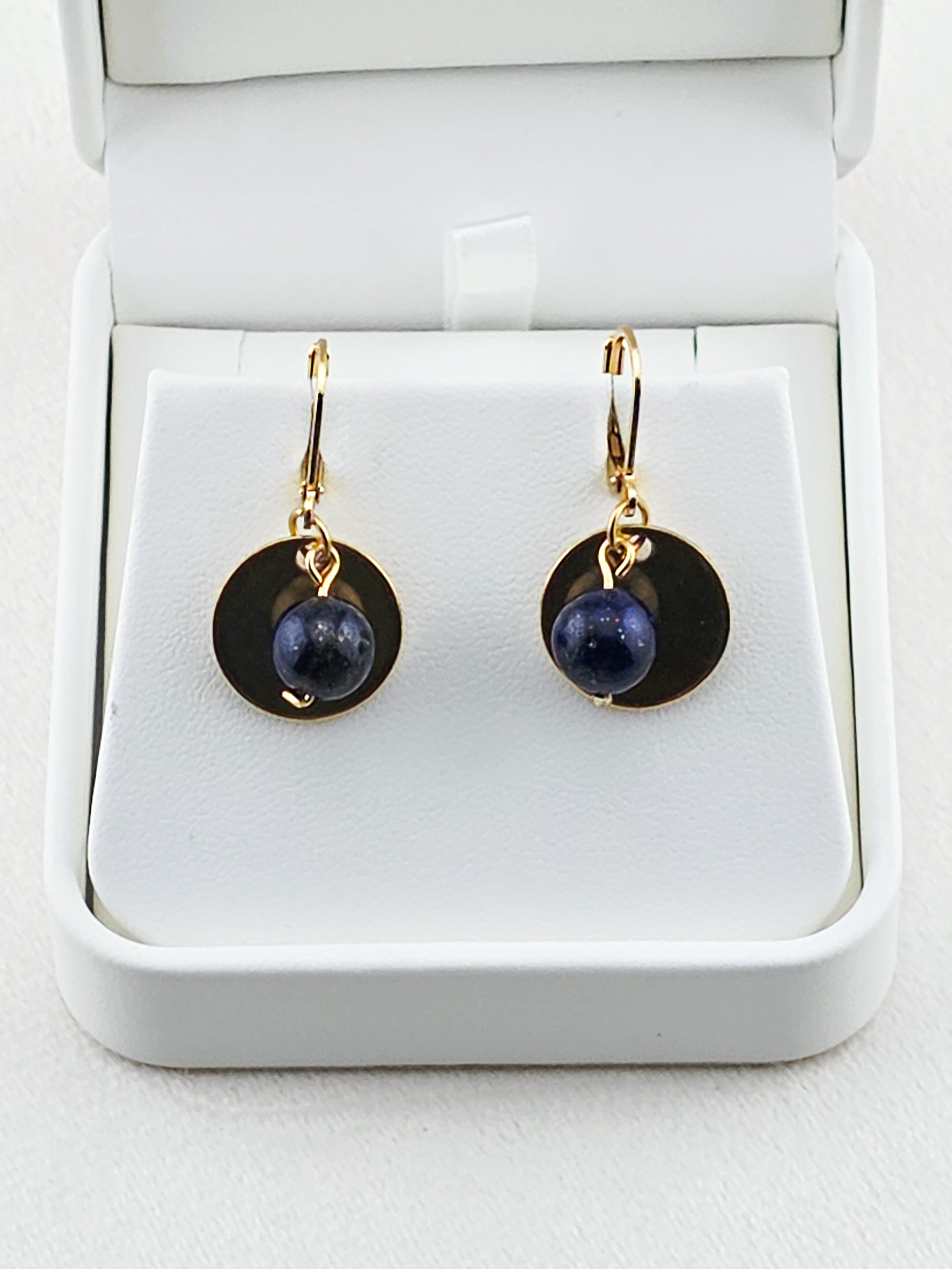 Gold Stainless Steel & Lapis Lazuli Disc Earrings