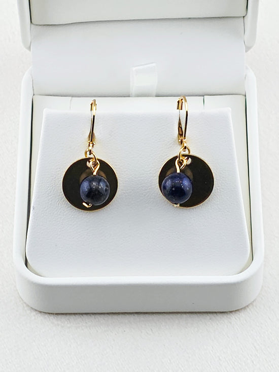 Gold Stainless Steel & Lapis Lazuli Disc Earrings
