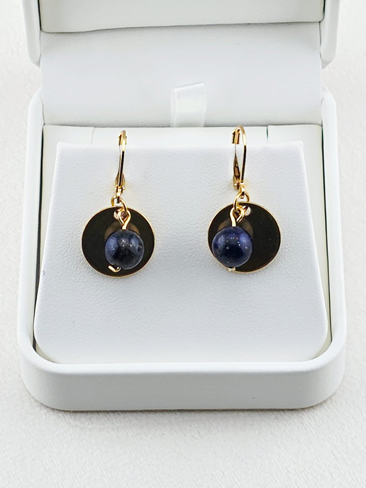 Gold Stainless Steel & Lapis Lazuli Disc Earrings