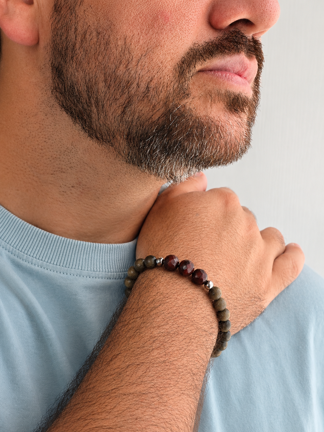 Red Tiger's Eye & Green Sandalwood Bracelet