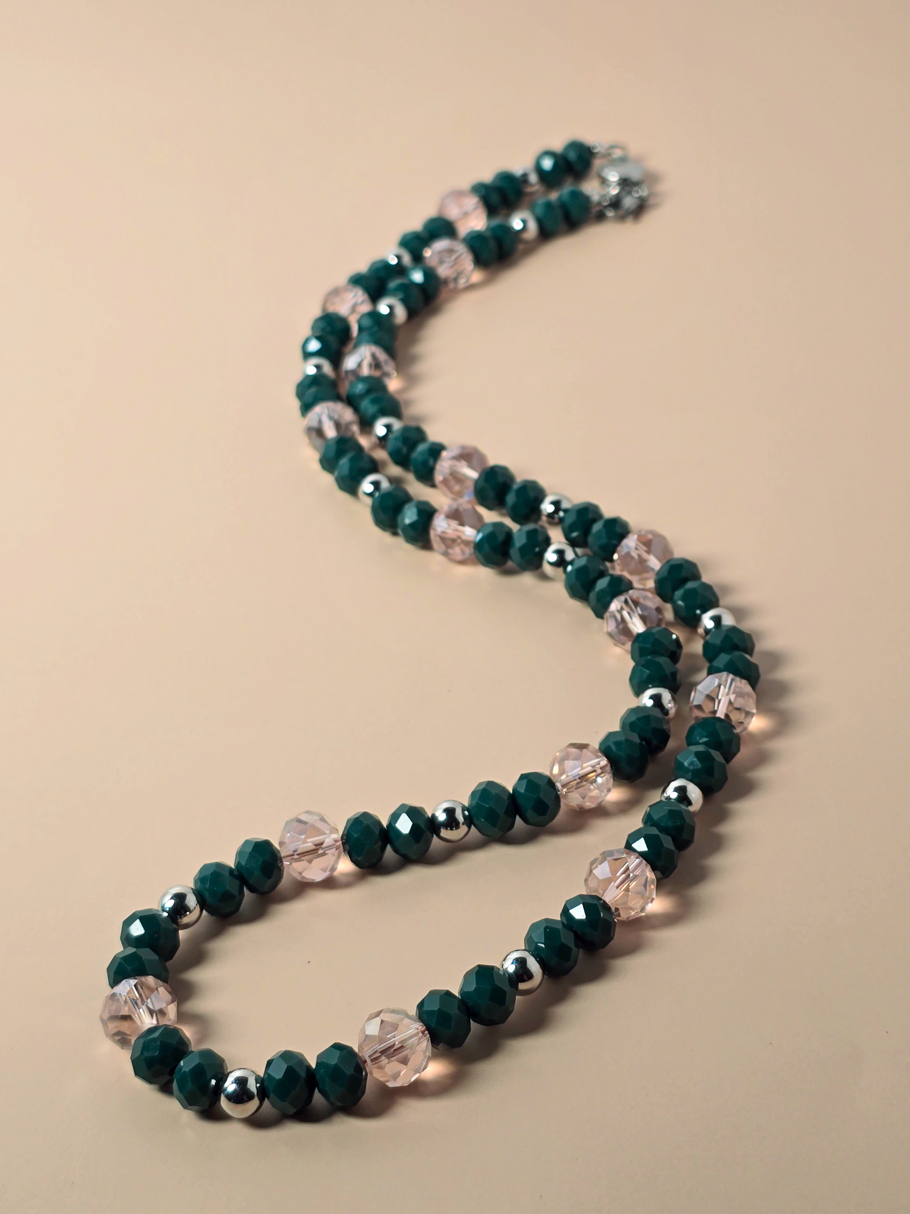 Green and Pink Crystal Beaded Necklace