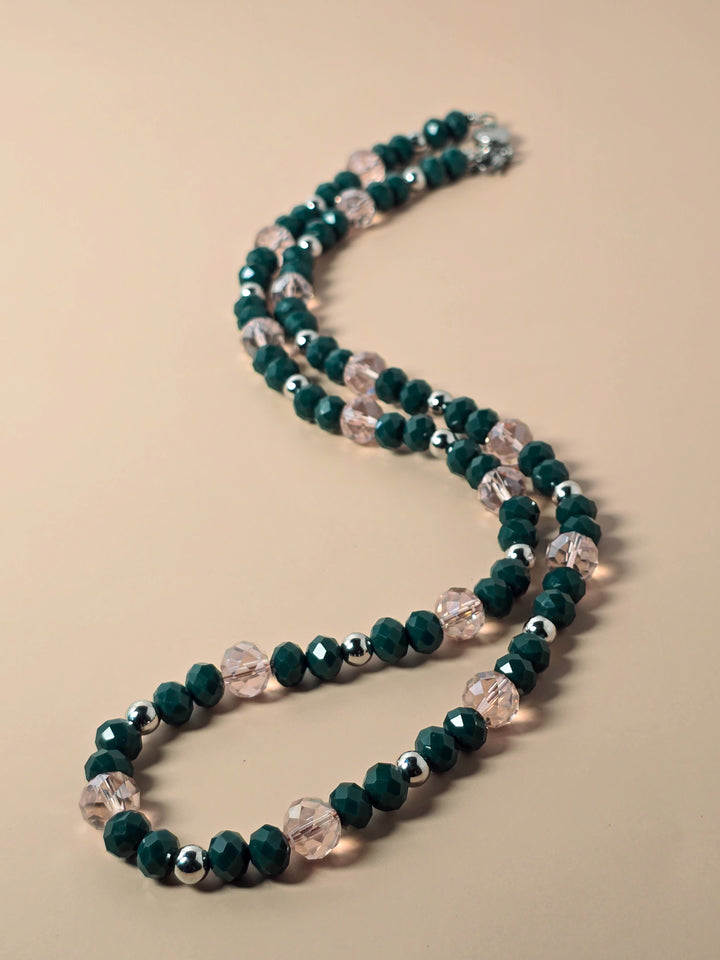 Green and Pink Crystal Beaded Necklace