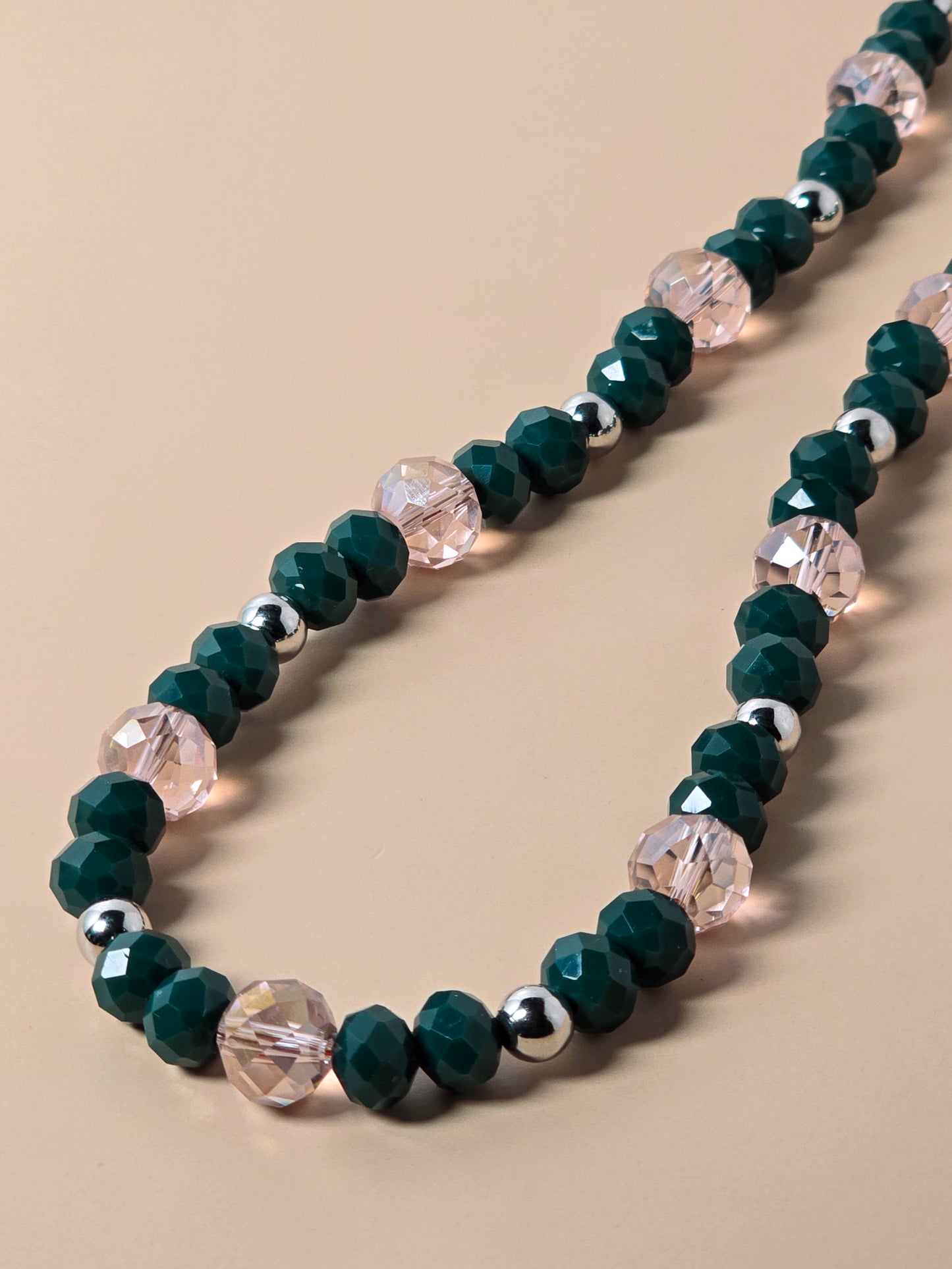 Green and Pink Crystal Beaded Necklace