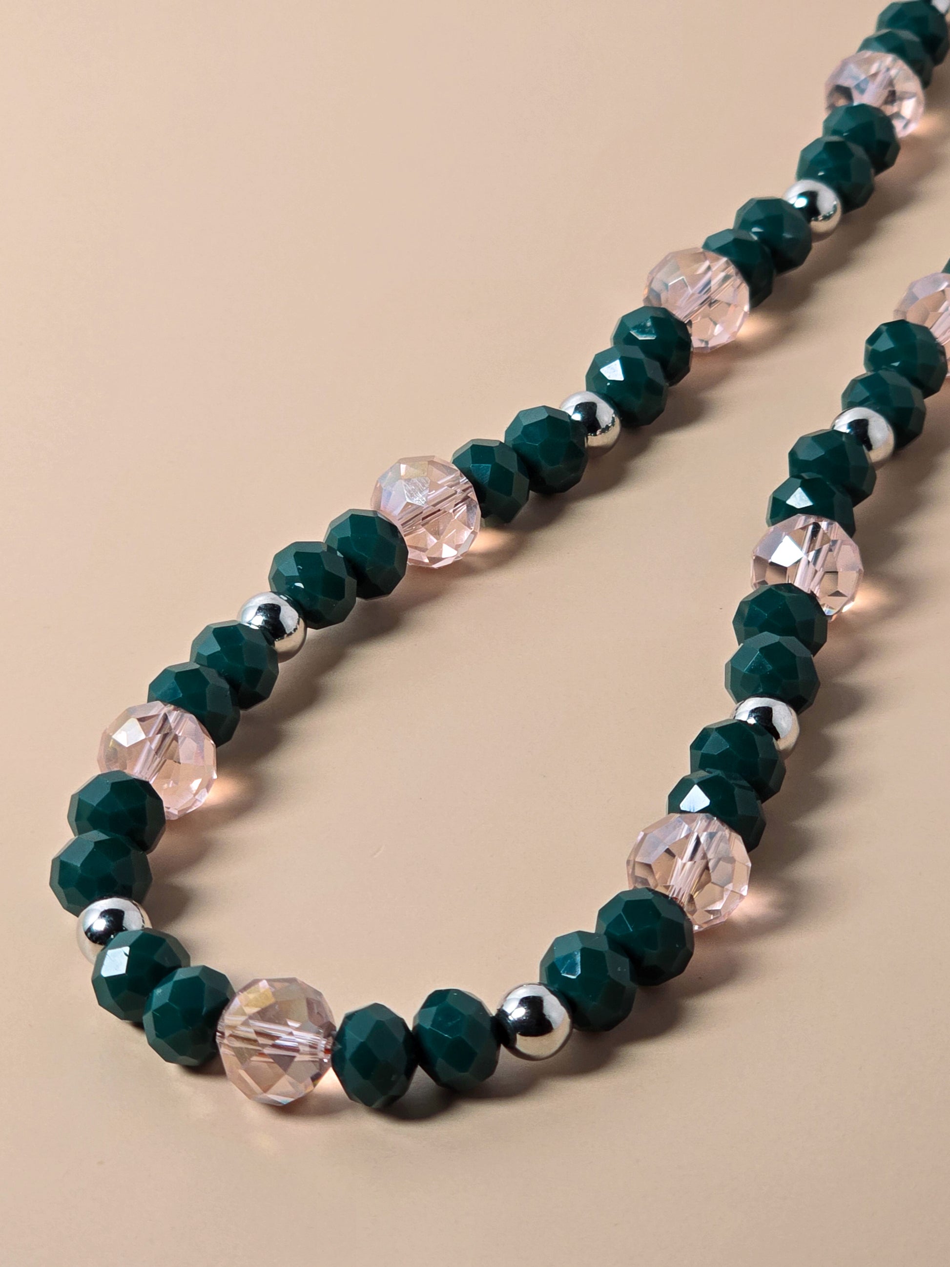 Green and Pink Crystal Beaded Necklace