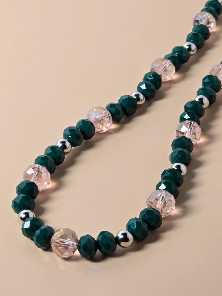 Green and Pink Crystal Beaded Necklace