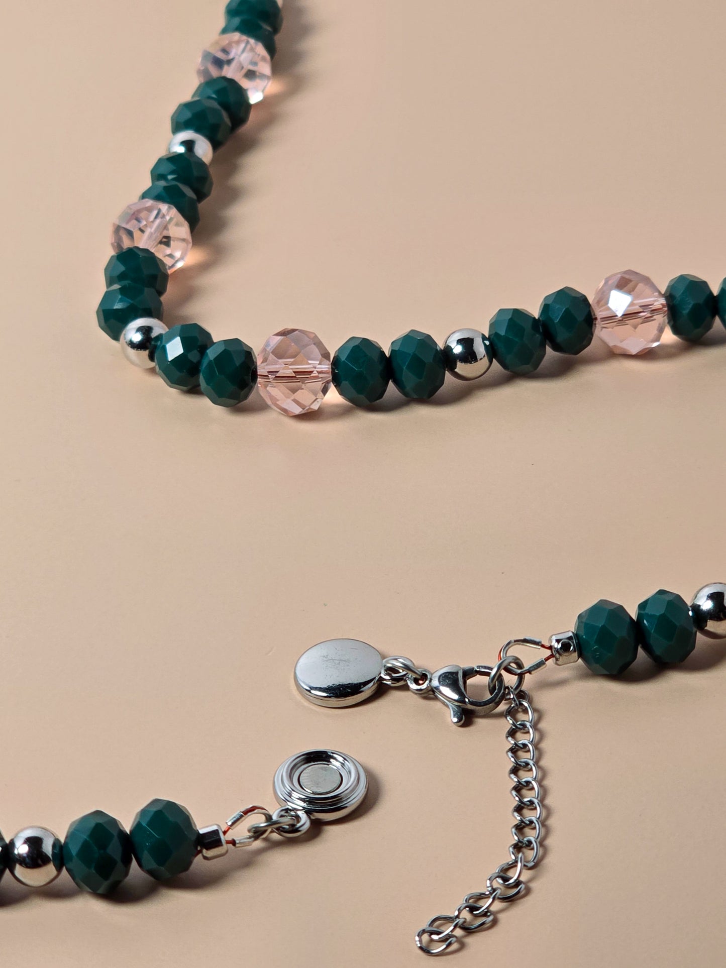 Green and Pink Crystal Beaded Necklace