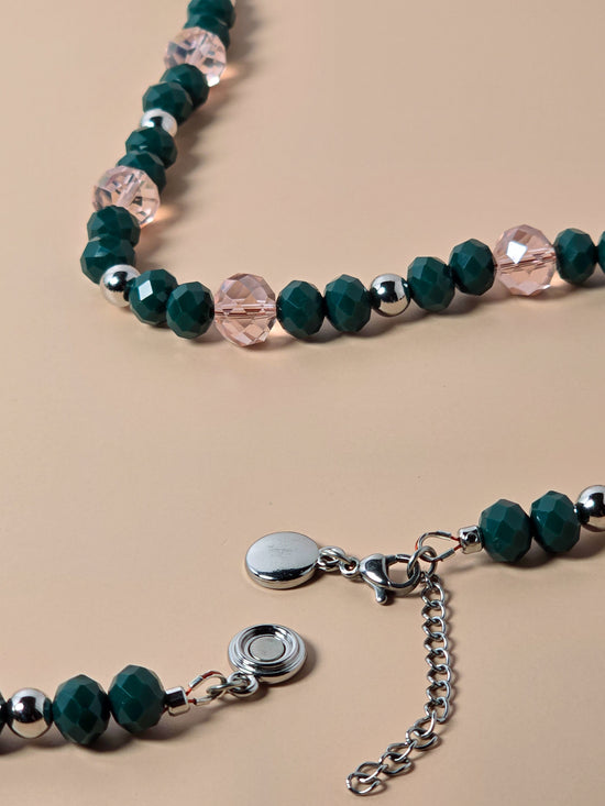 Green and Pink Crystal Beaded Necklace
