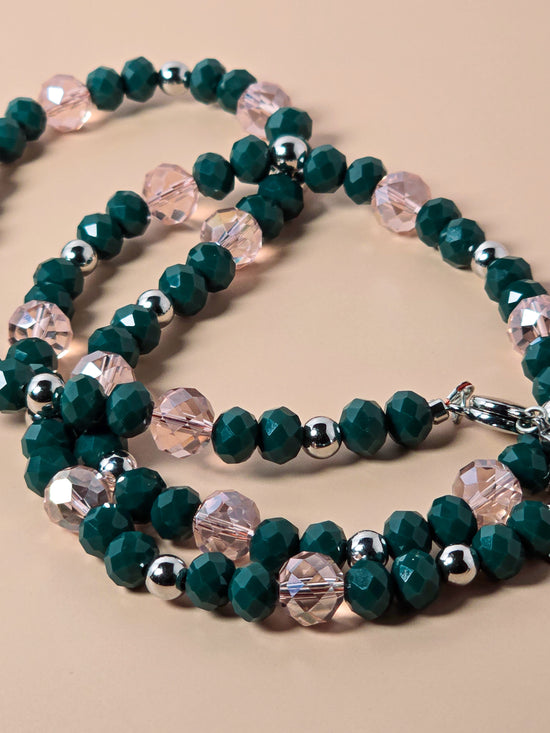 Green and Pink Crystal Beaded Necklace