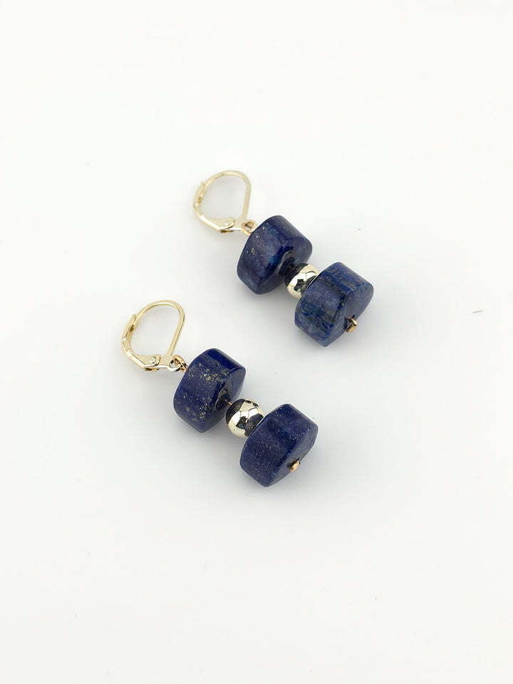 Lapis Column & Gold Filled Earrings