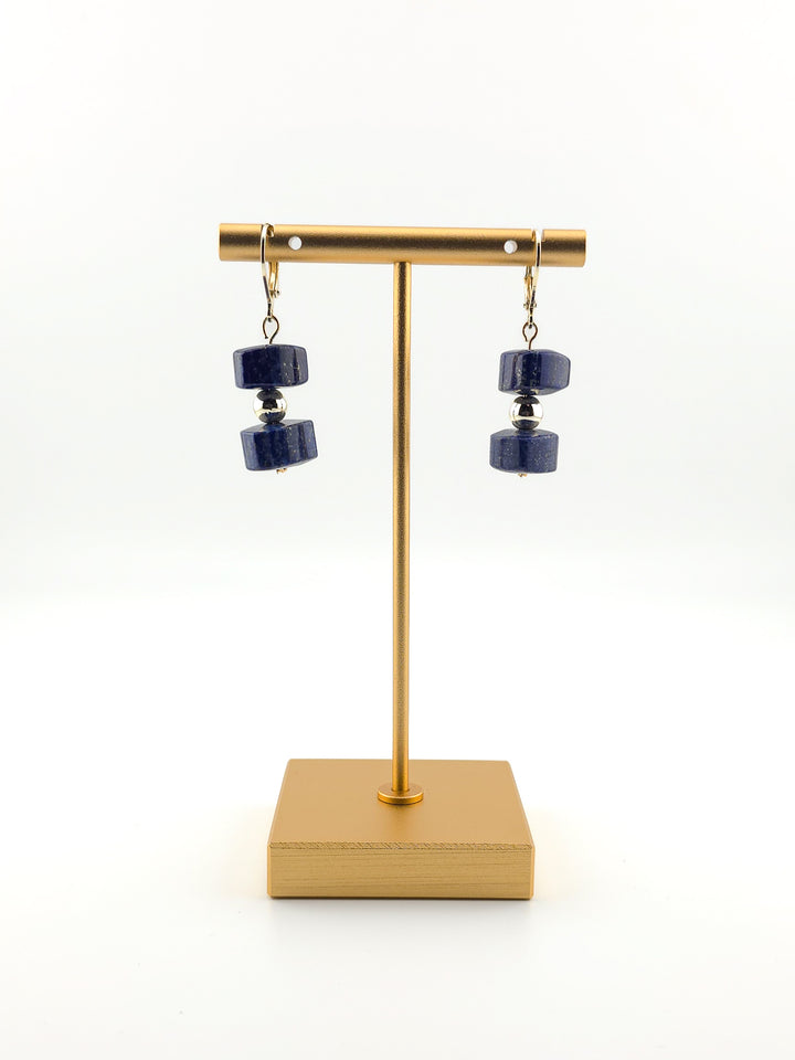 Lapis Column & Gold Filled Earrings