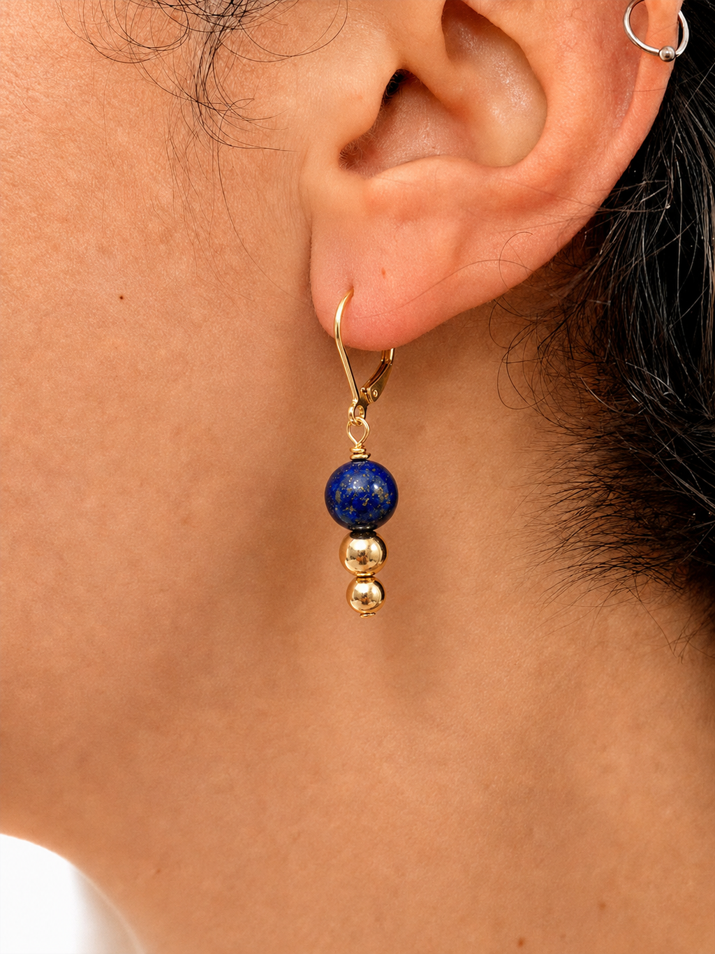 Lapis & Gold Bead Drop Earrings