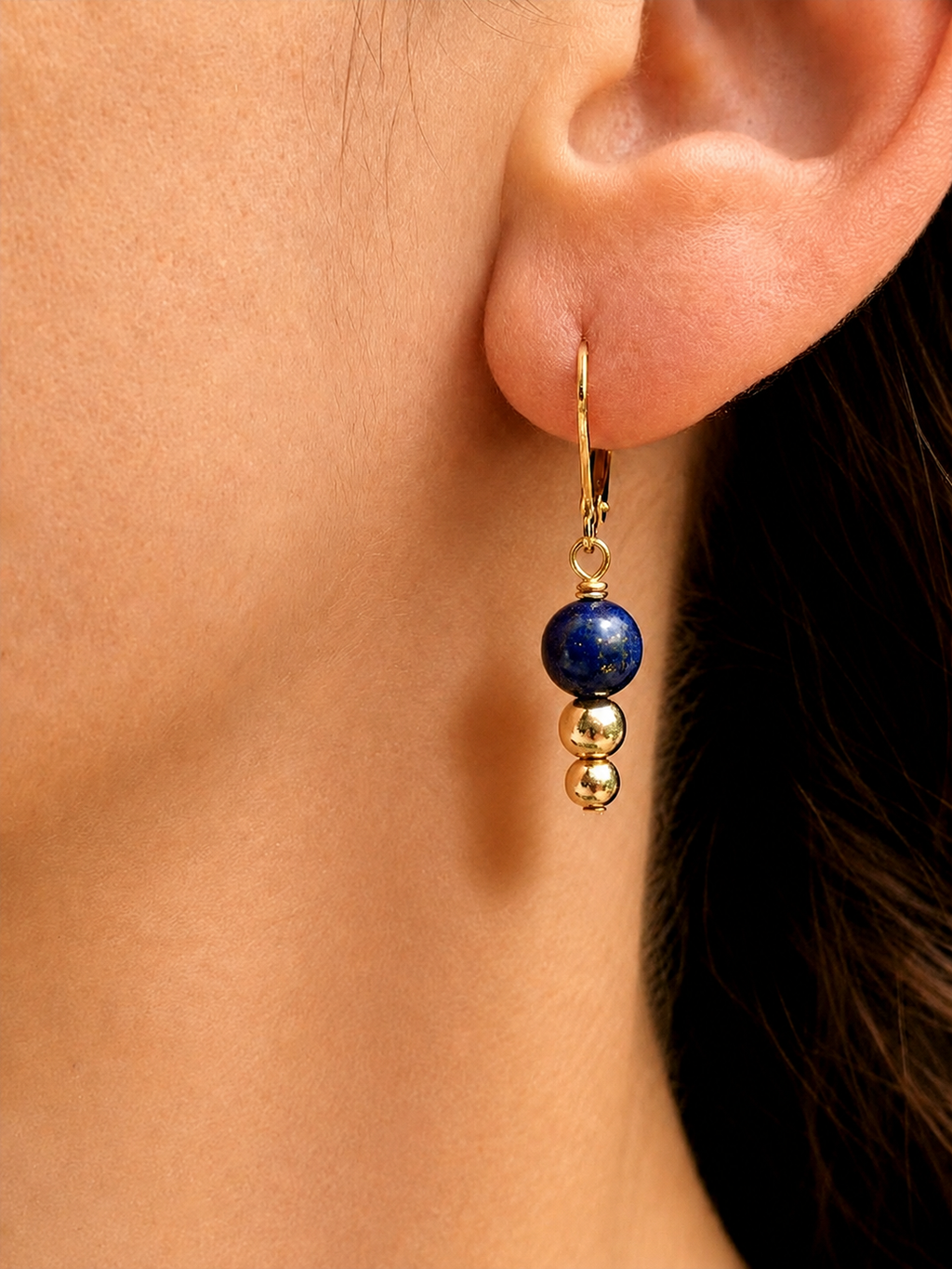 Lapis & Gold Bead Drop Earrings