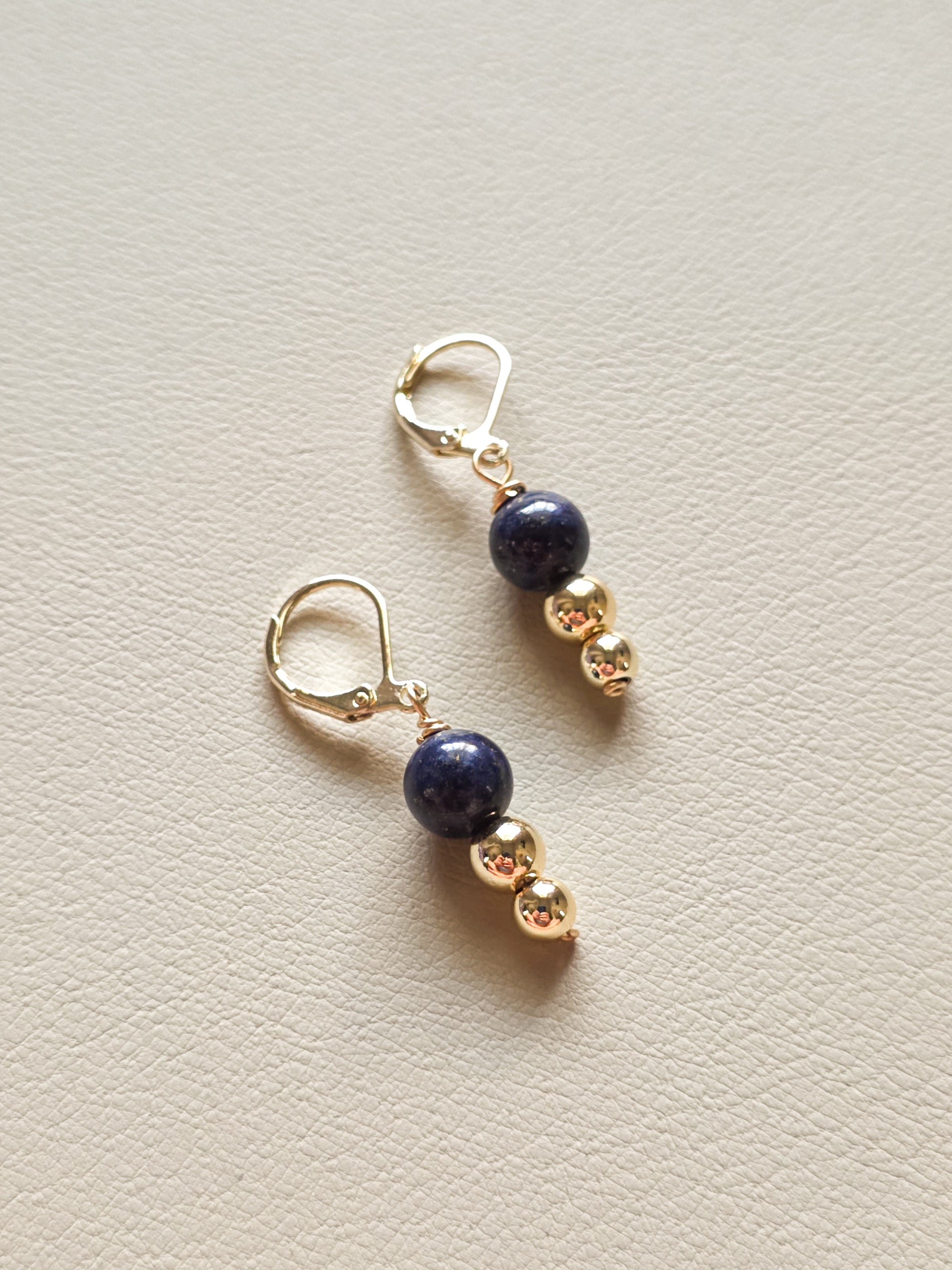 Pair of 14k gold filled earrings with Lapis stone