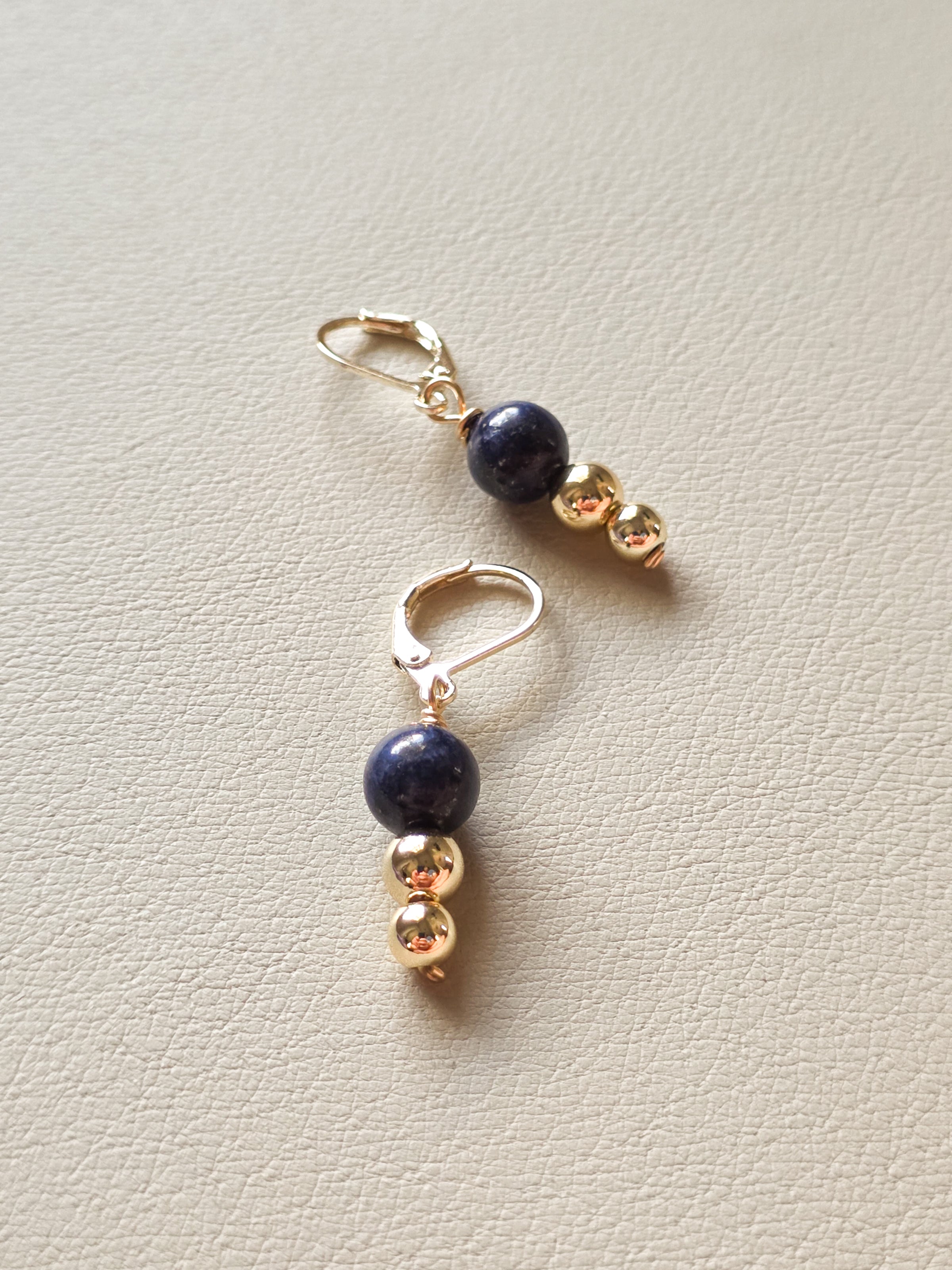 Pair of 14k gold filled earrings with lapis stone