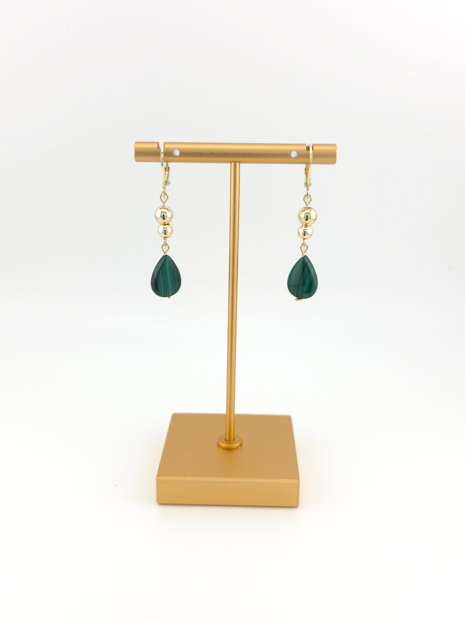 Gold Filled Malachite Teardrop Earrings
