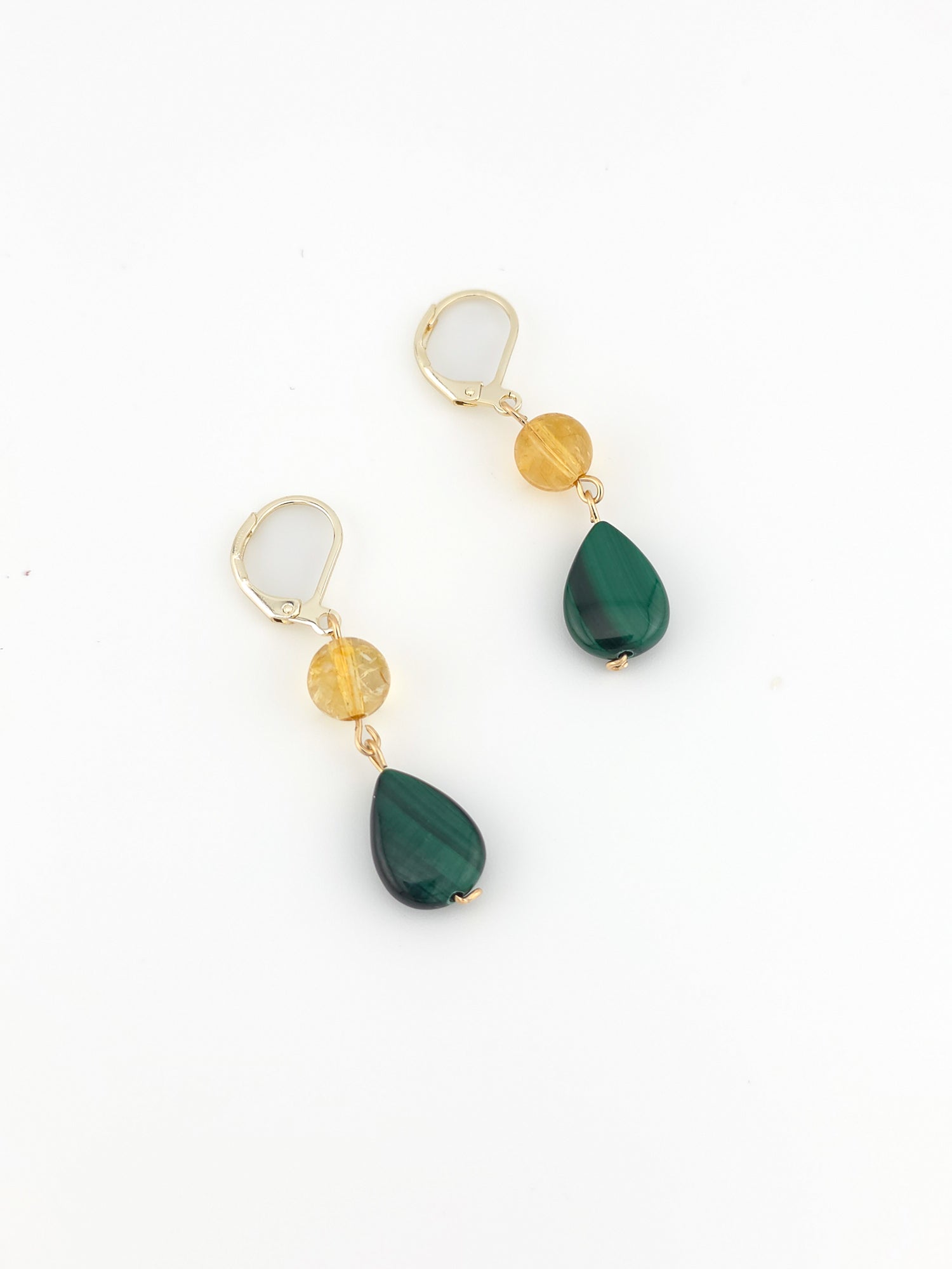 Citrine & Malachite Gold Filled Earrings