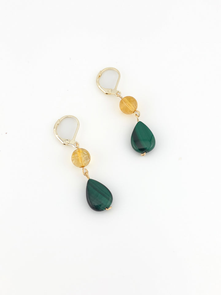 Citrine & Malachite Gold Filled Earrings