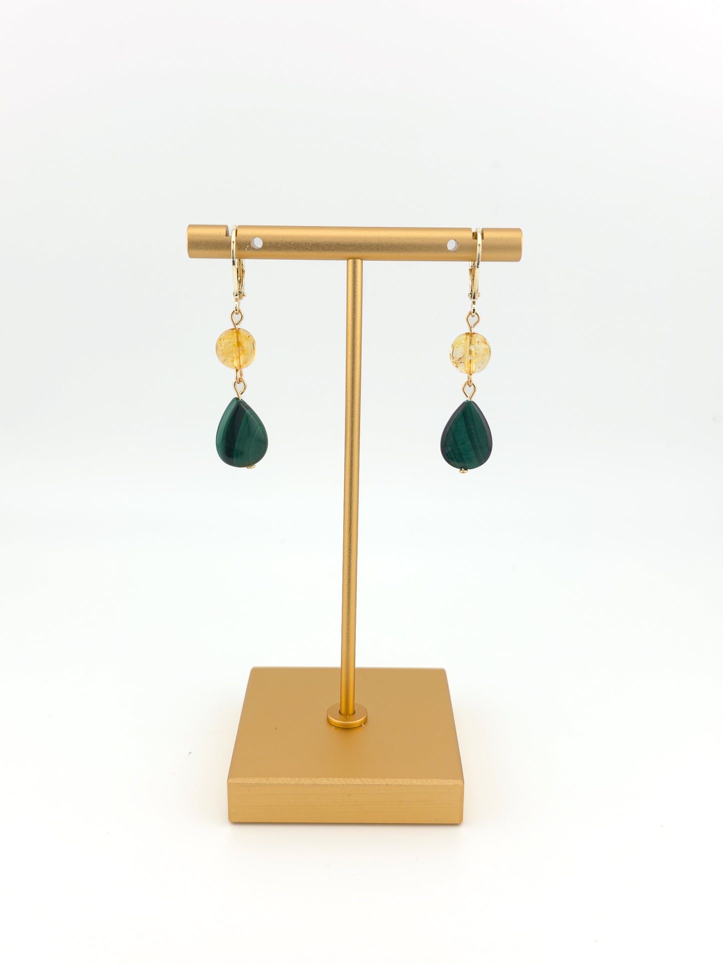 Citrine & Malachite Gold Filled Earrings